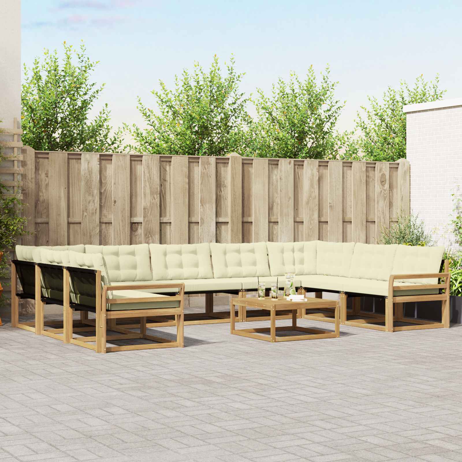 Set vanjskih sofa s jastukom 10 pcs Bijela i krem