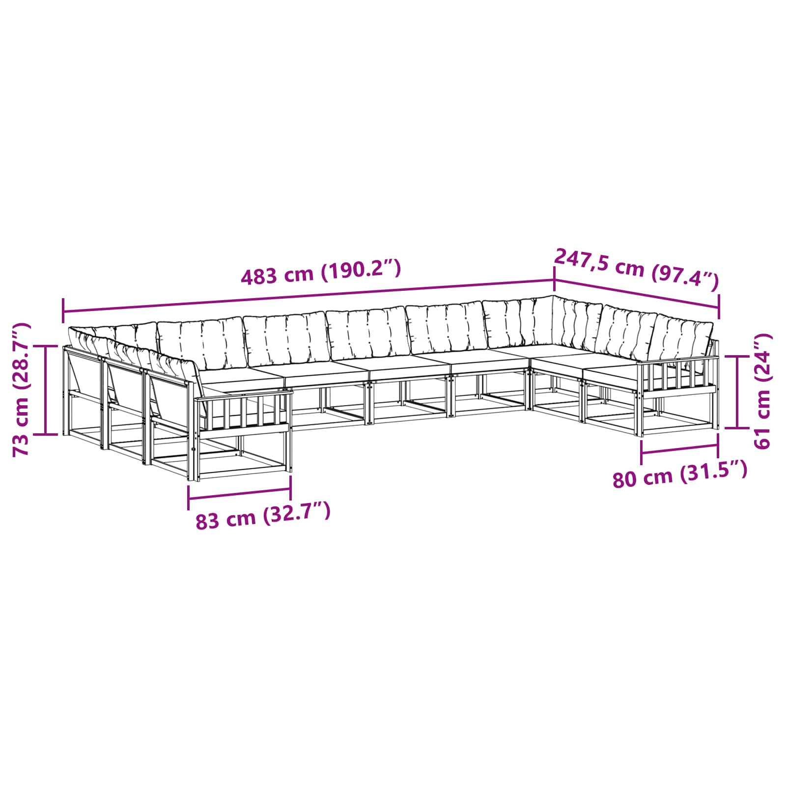 Set vanjskih sofa s jastukom 10 pcs Bijela i crna