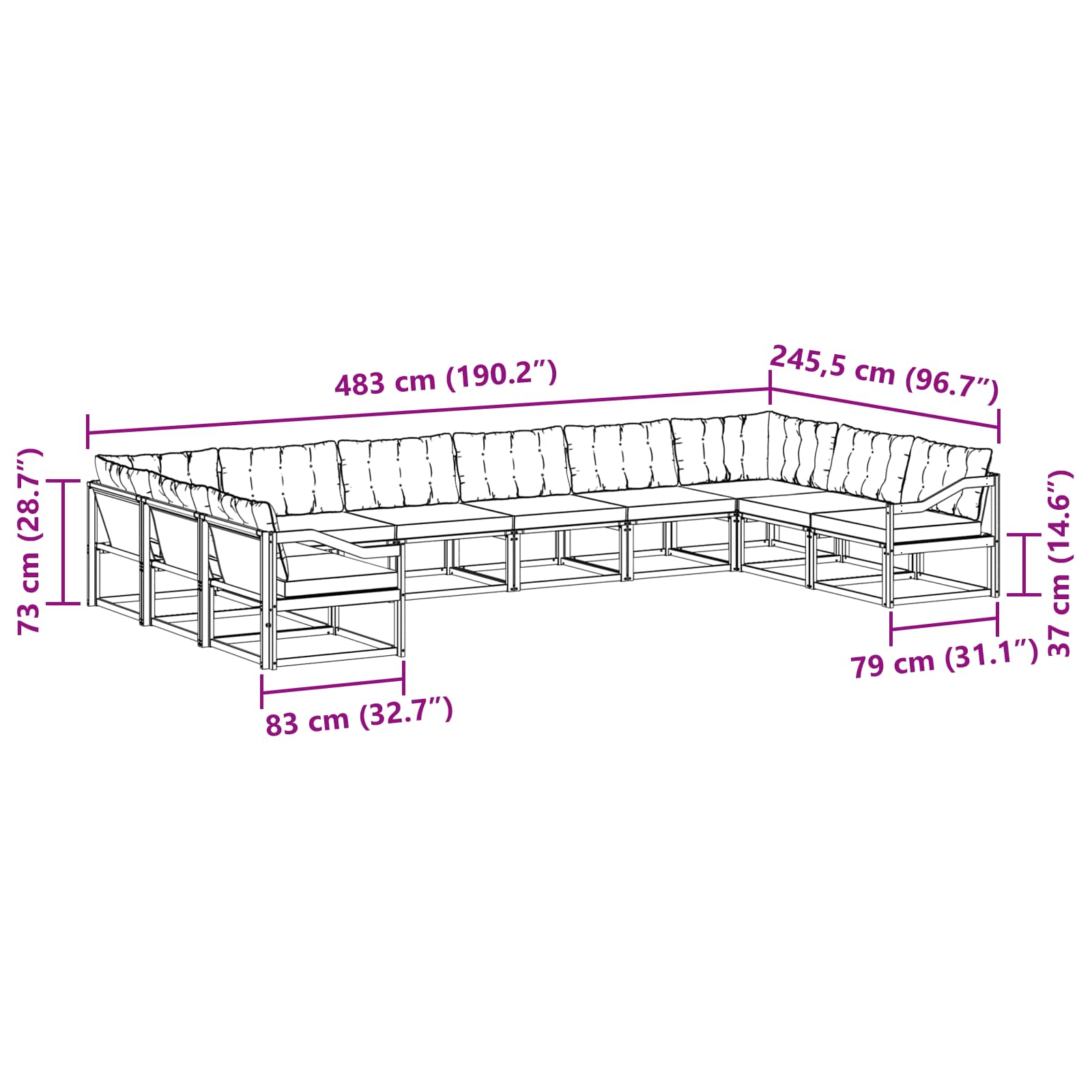 Set vanjskih sofa s jastukom 10 pcs Bijela i crna