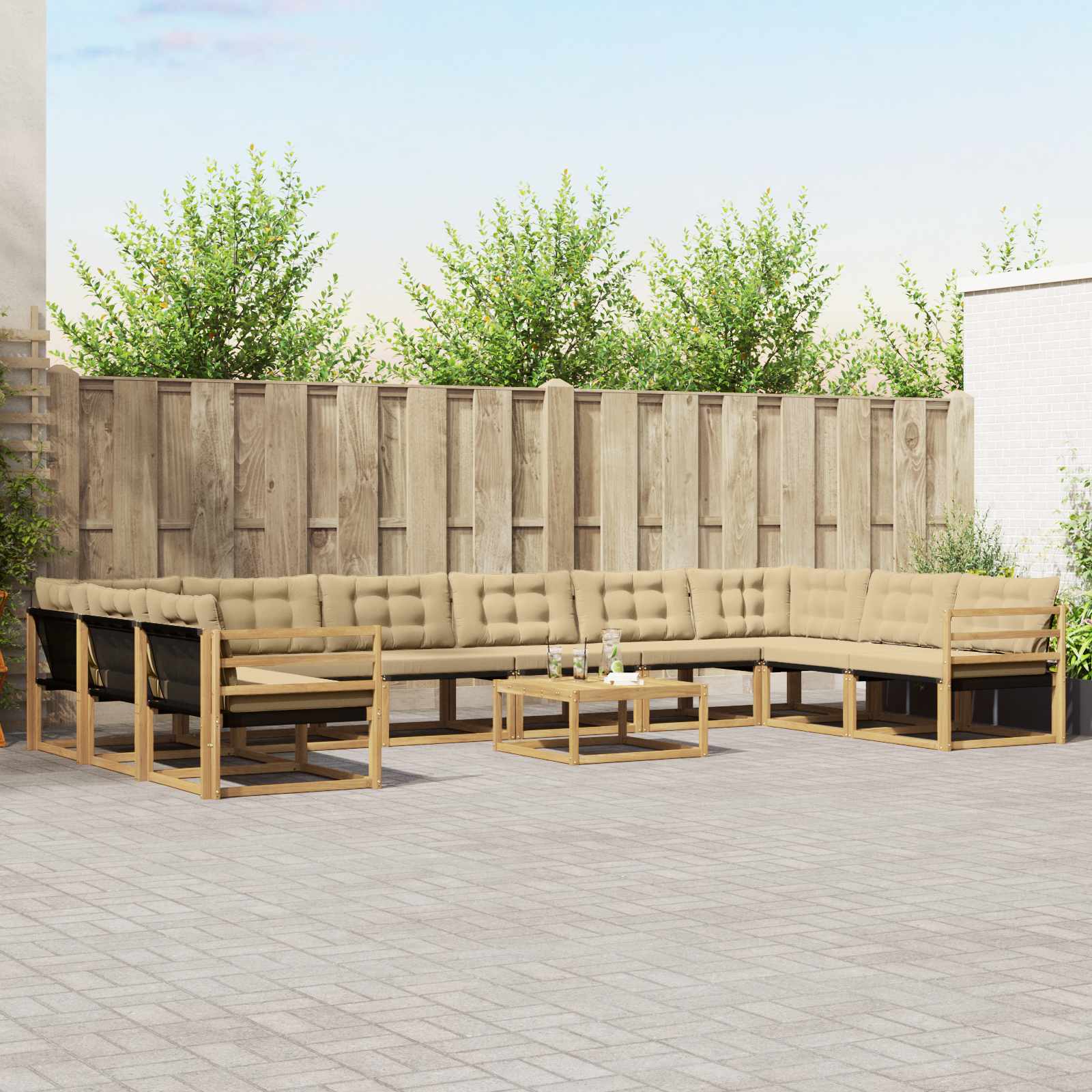 Set vanjskih sofa s jastukom 11 pcs Bijela i bež