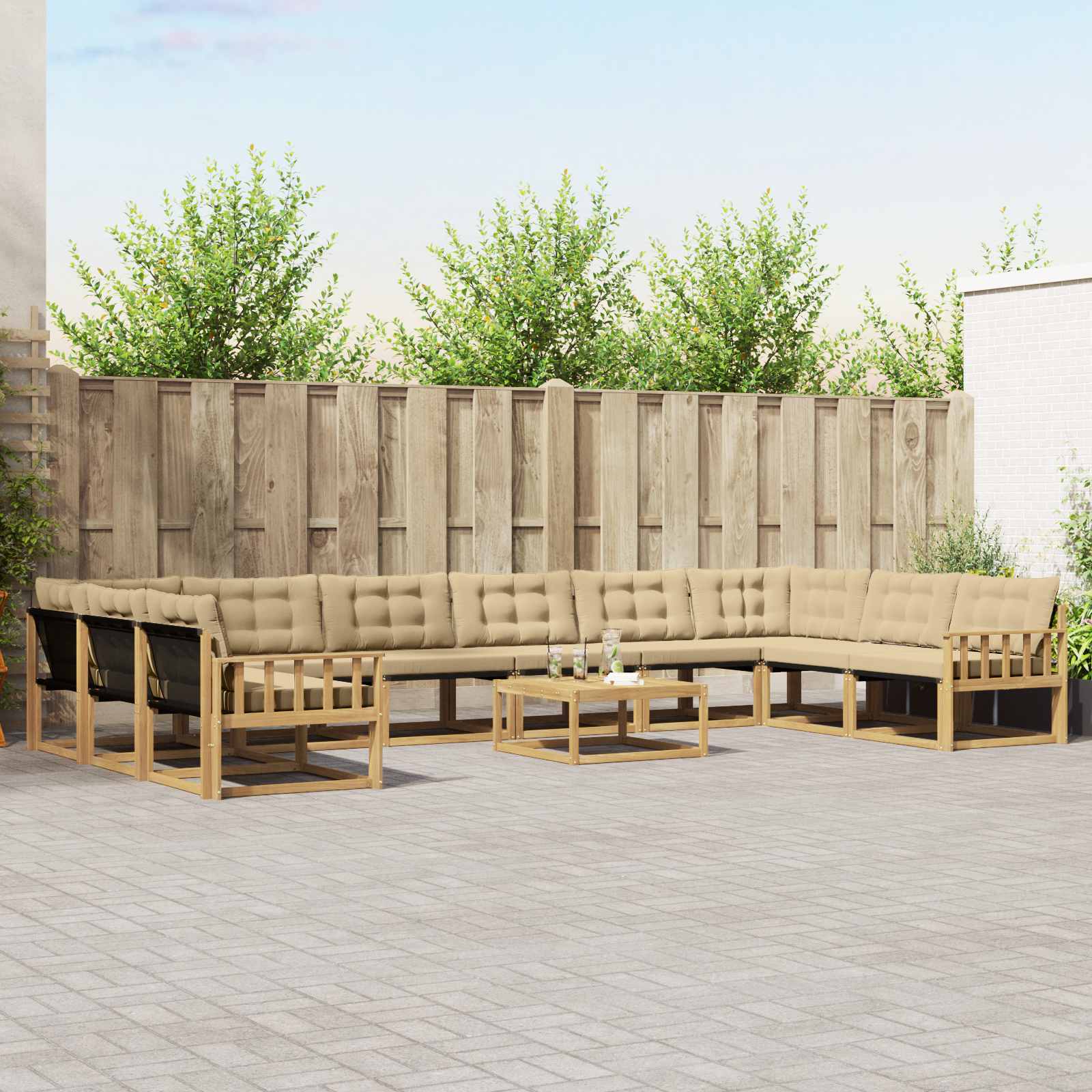 Set vanjskih sofa s jastukom 11 pcs Bijela i bež
