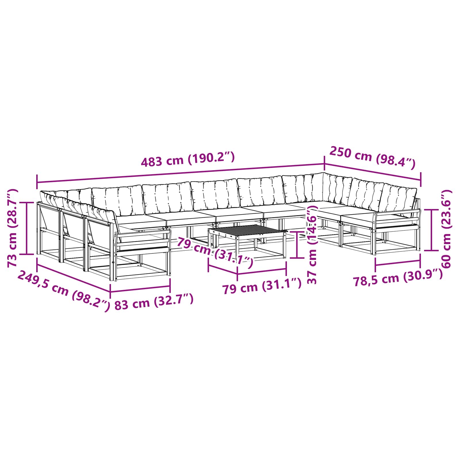 Set vanjskih sofa s jastukom 11 pcs Bijela i svjetlosiva