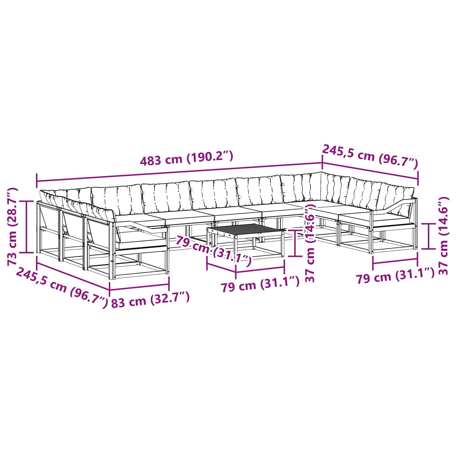 Set vanjskih sofa s jastukom 11 pcs Bijela i crna