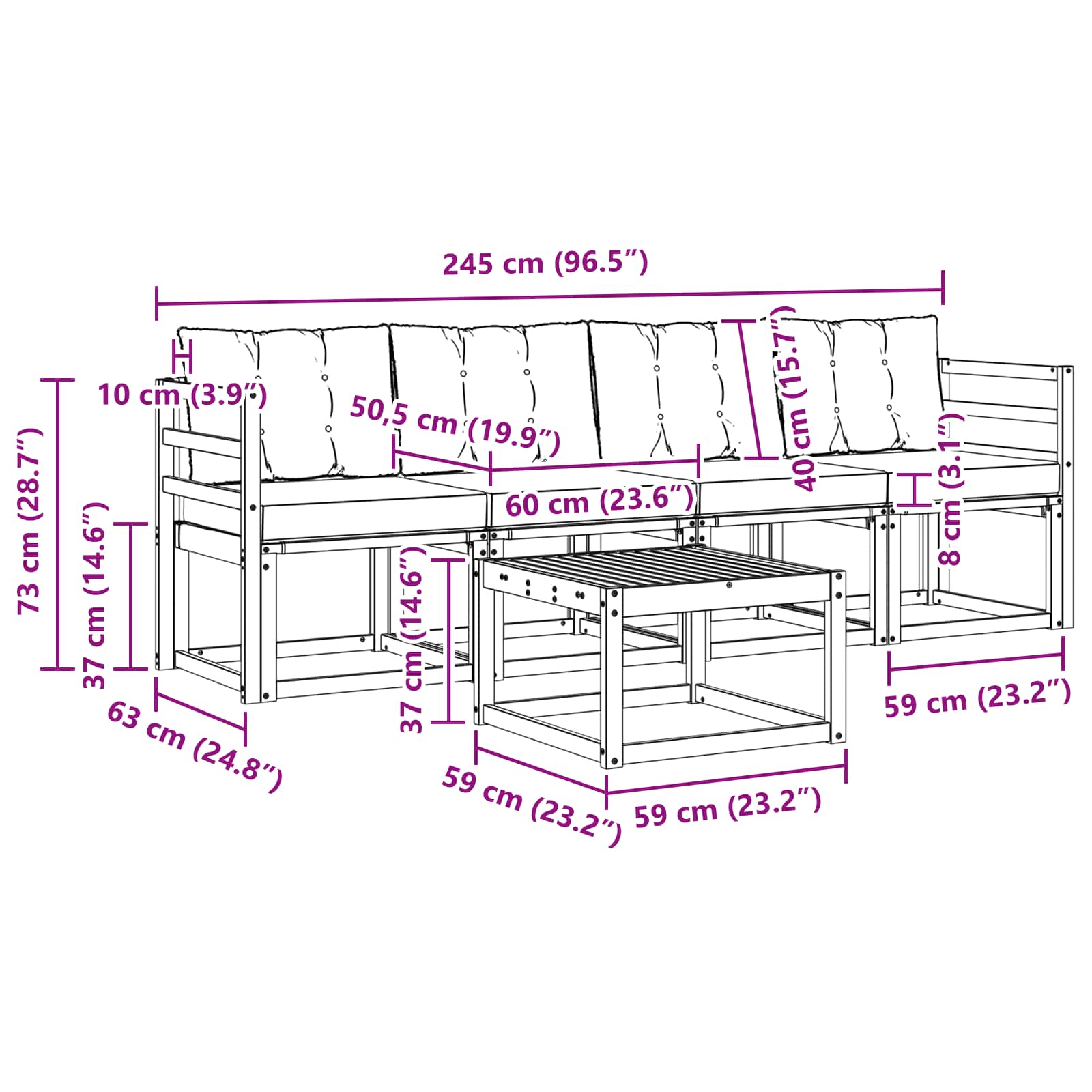 Set vanjskih sofa 5 pcs Čvrsto drvo akacije i Textilene
