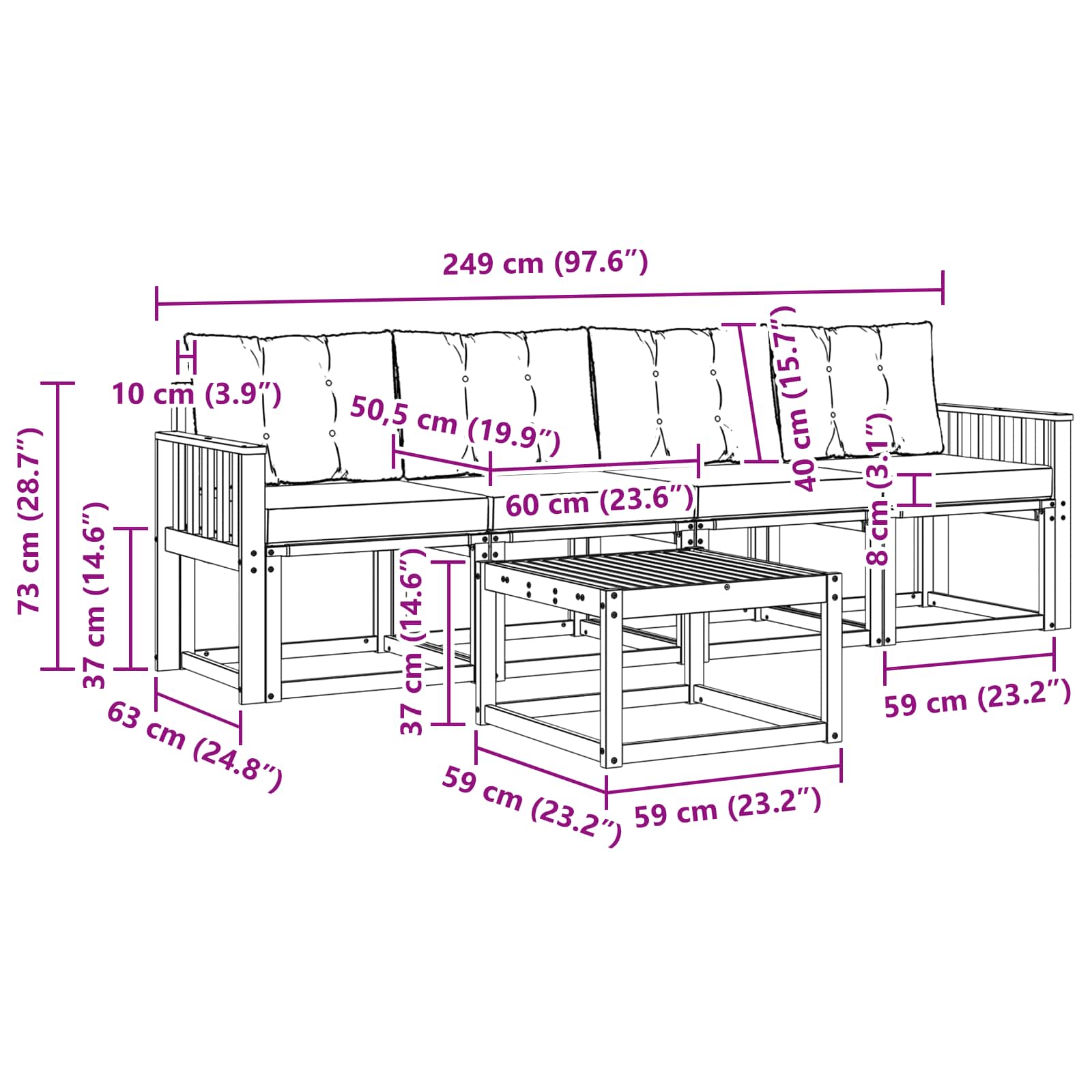 Set vanjskih sofa 5 pcs Čvrsto drvo akacije i Textilene