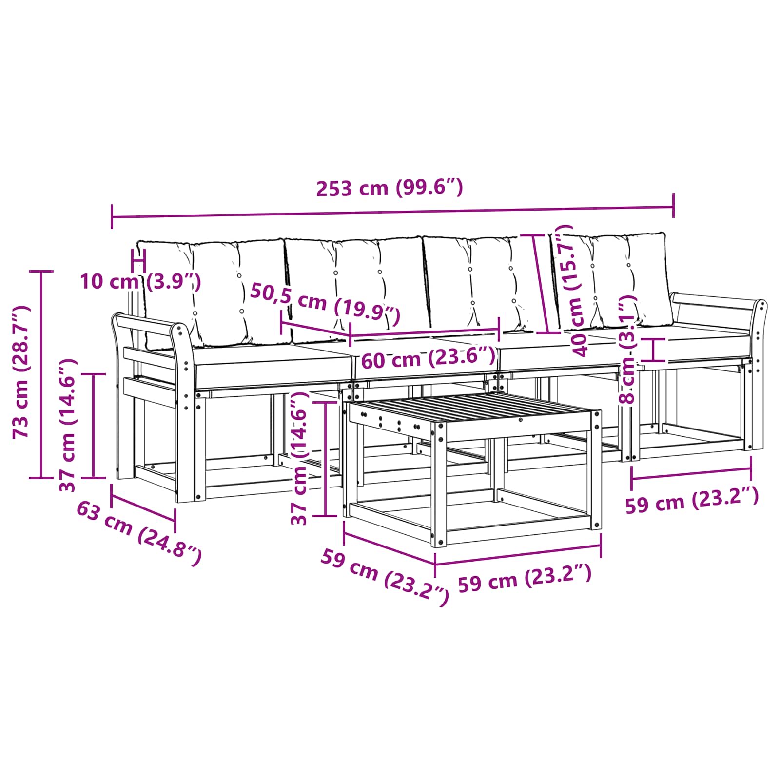 Set vanjskih sofa s jastukom 5 pcs Bijela i svjetlosiva