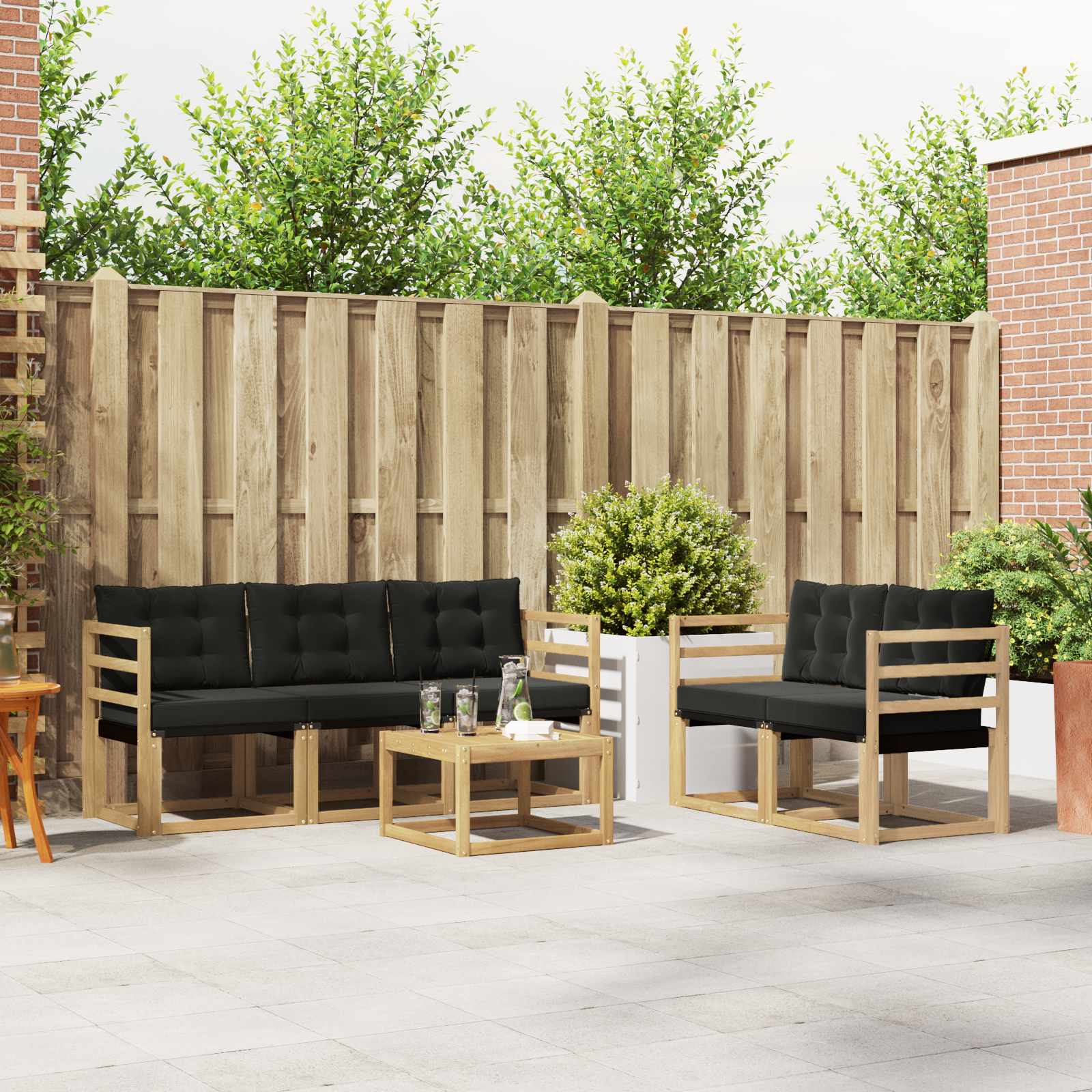 Set vanjskih sofa s jastukom 6 pcs Bijela i crna