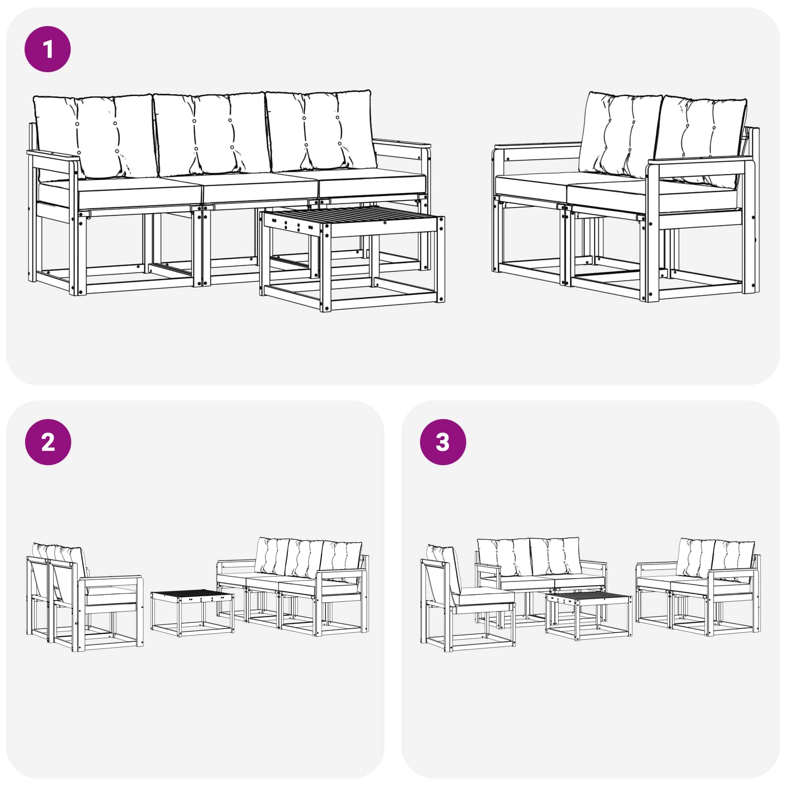 Set vanjskih sofa s jastukom 6 pcs Bijela i crna