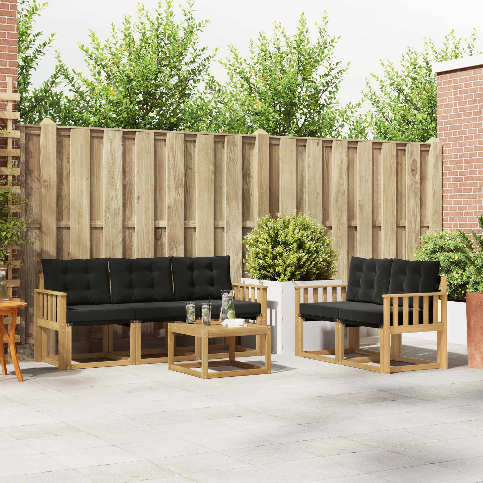 Set vanjskih sofa s jastukom 6 pcs Bijela i crna