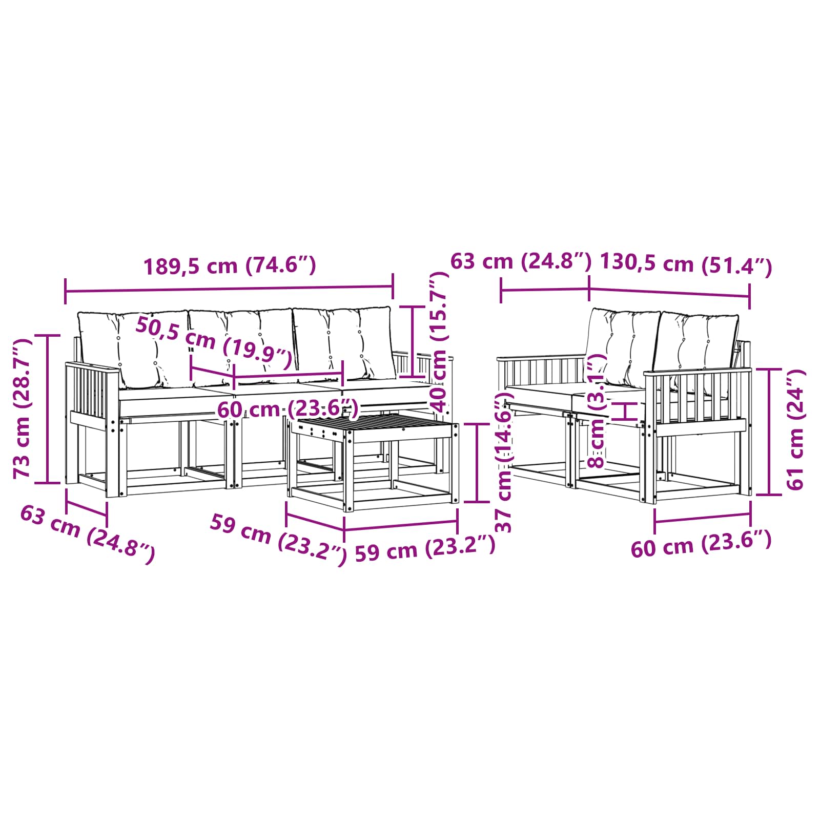 Set vanjskih sofa s jastukom 6 pcs Bijela i crna