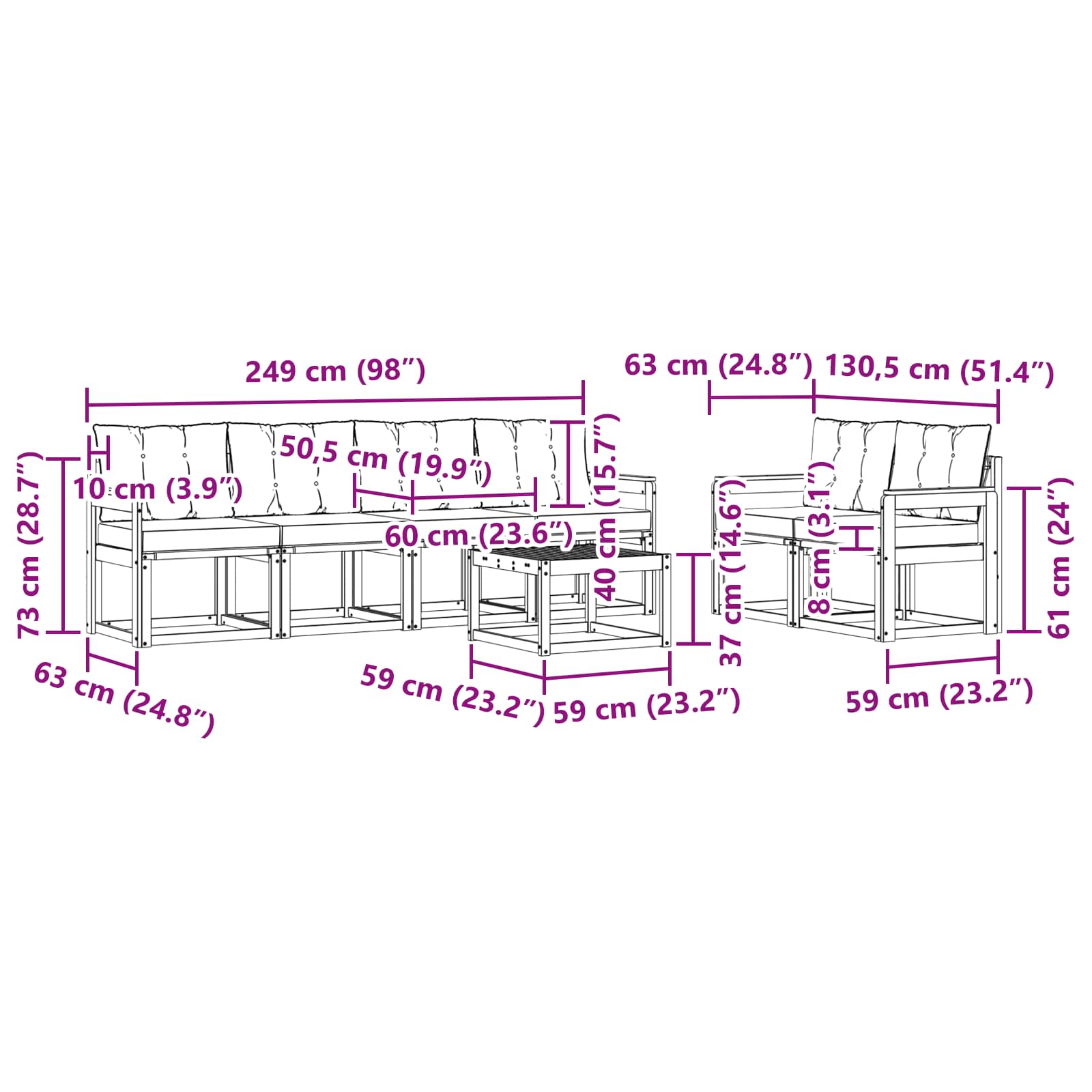 Set vanjskih sofa s jastukom 7 pcs Bijela i crna