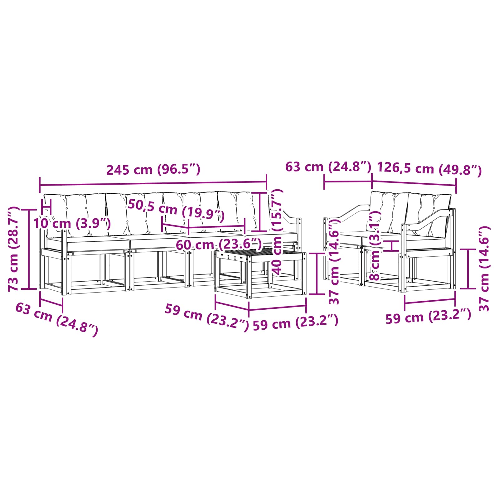 Set vanjskih sofa s jastukom 7 pcs Bijela i crna