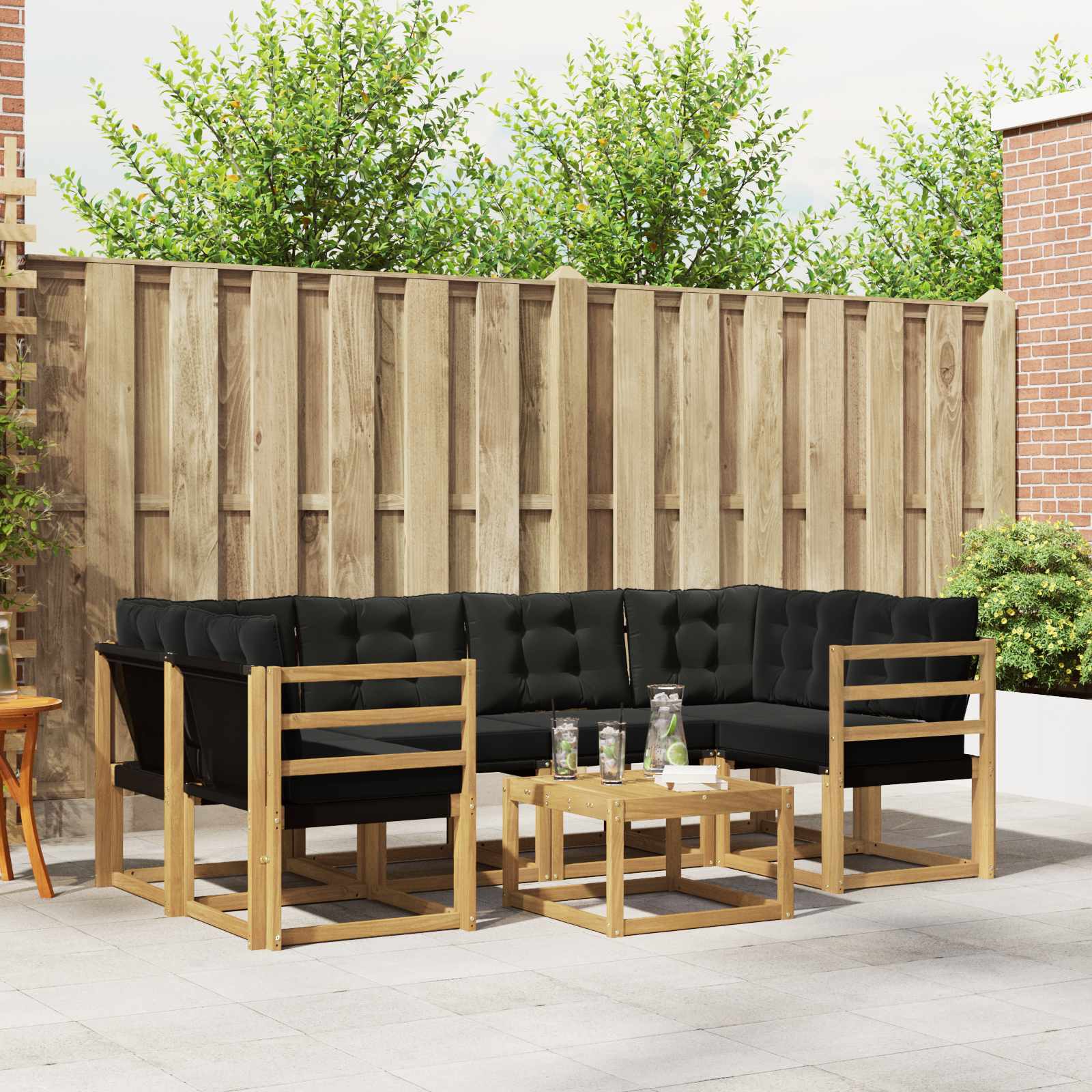 Set vanjskih sofa s jastukom 7 pcs Bijela i crna
