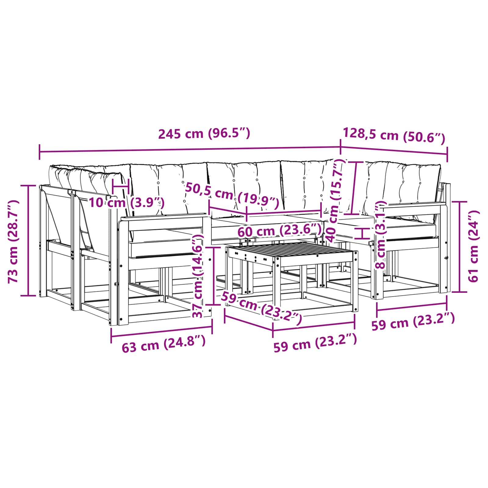 Set vanjskih sofa s jastukom 7 pcs Bijela i crna