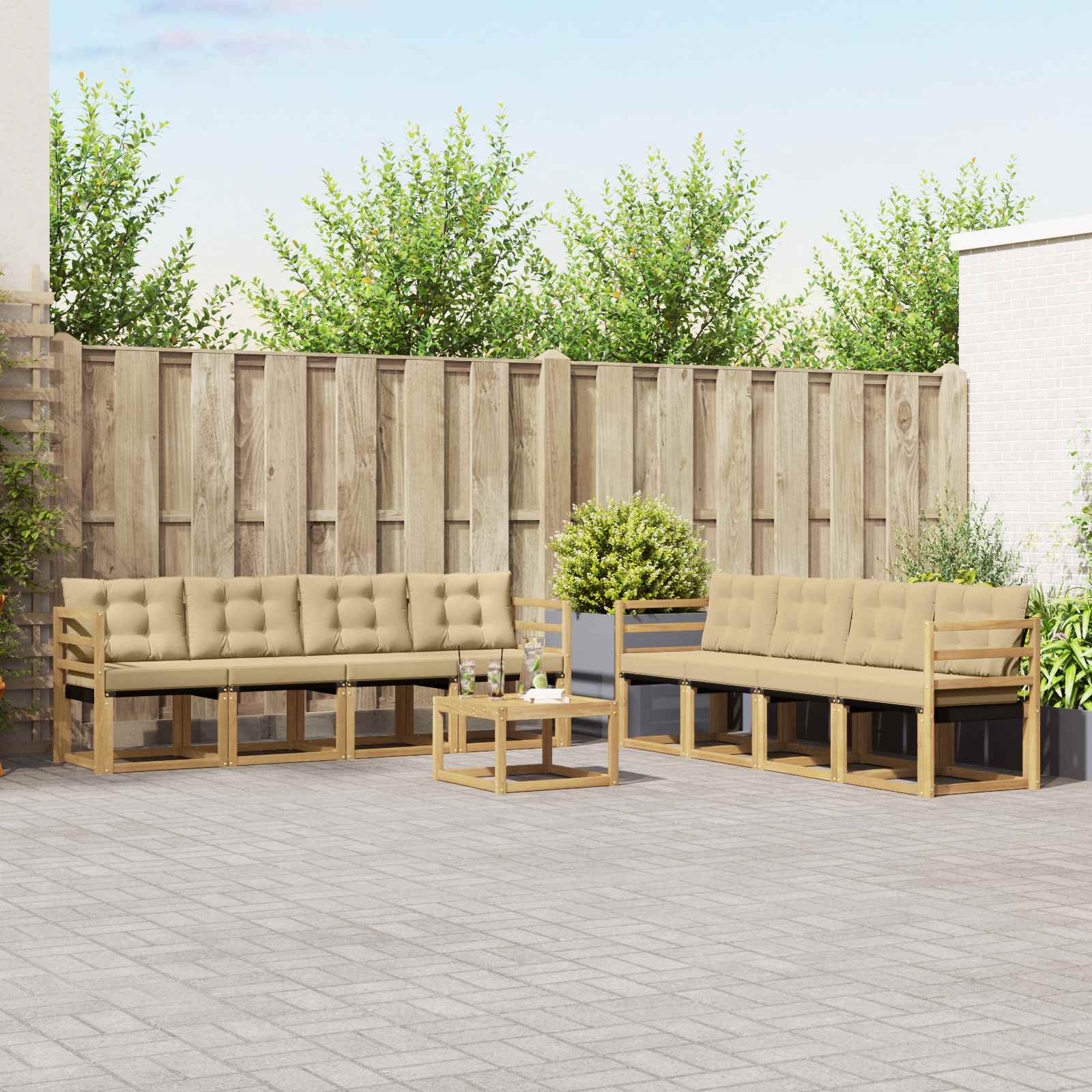 Set vanjskih sofa s jastukom 9 pcs Bijela i bež