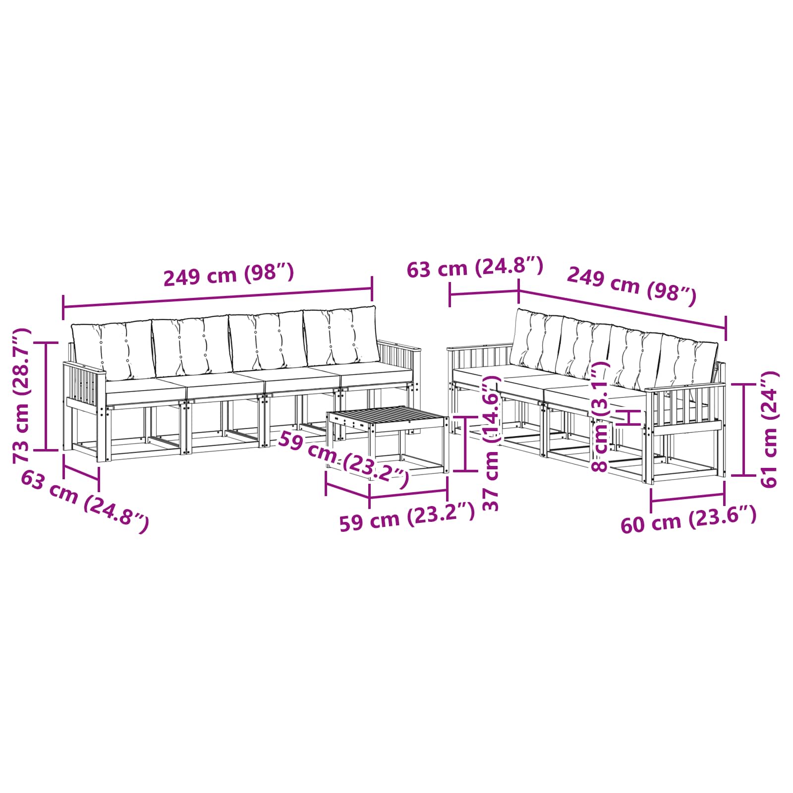 Set vanjskih sofa s jastukom 9 pcs Bijela i svjetlosiva