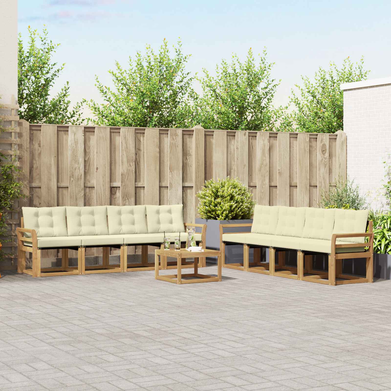 Set vanjskih sofa s jastukom 9 pcs Bijela i krem