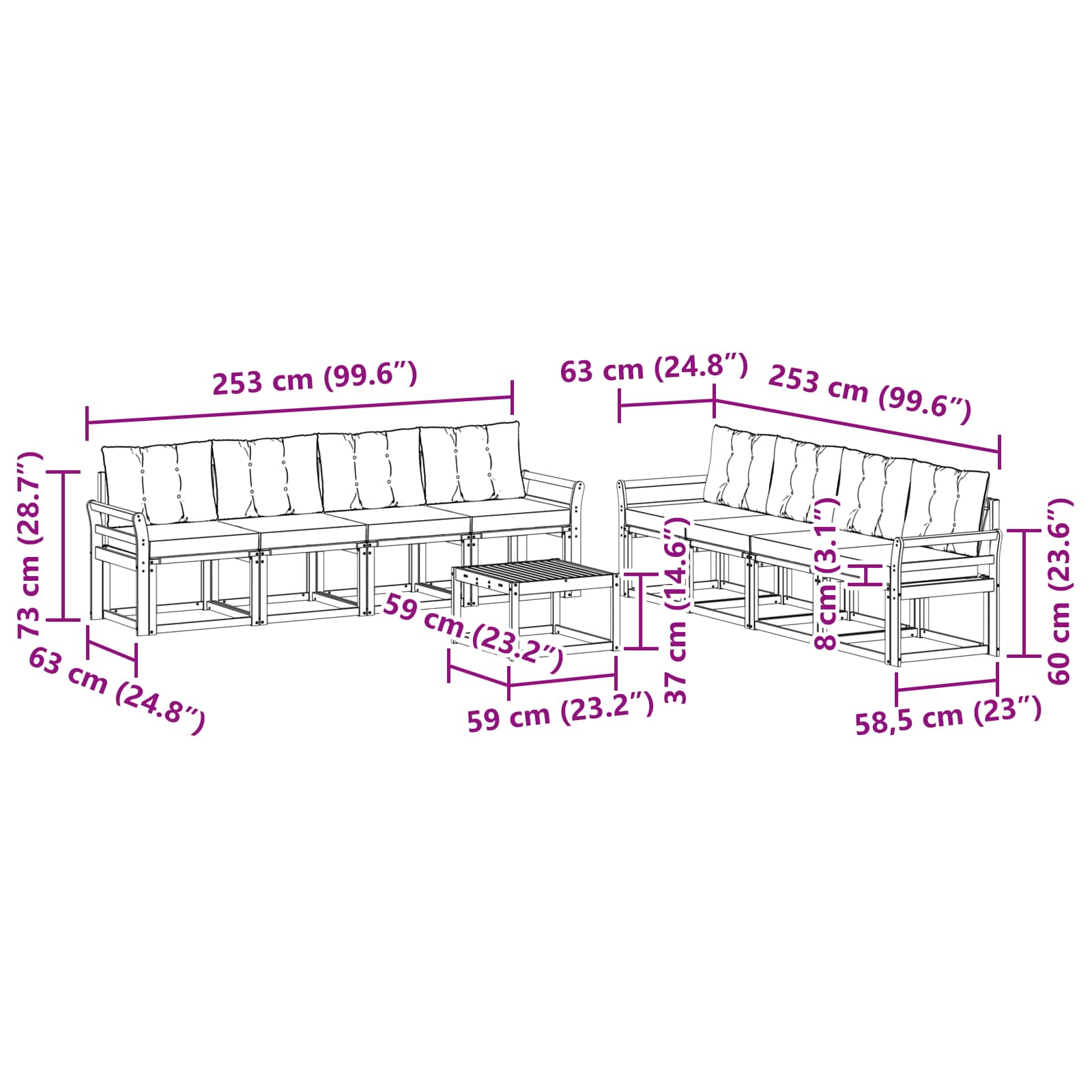 Set vanjskih sofa s jastukom 9 pcs Bijela i bež
