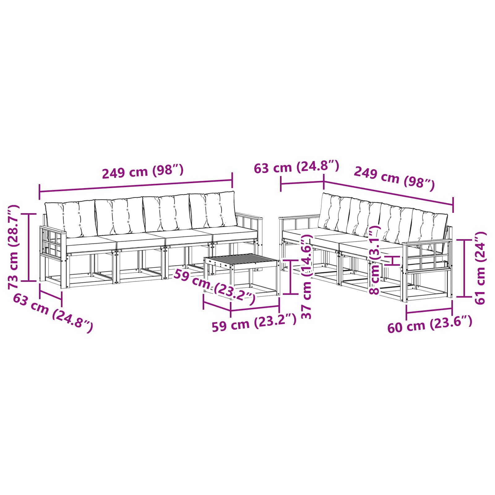 Set vanjskih sofa s jastukom 9 pcs Bijela i crna