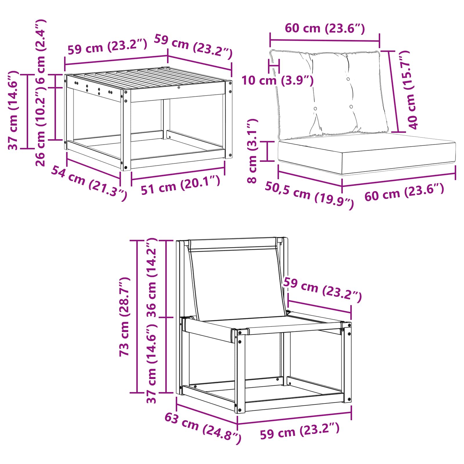 Set vanjskih sofa s jastukom 9 pcs Bijela i bež