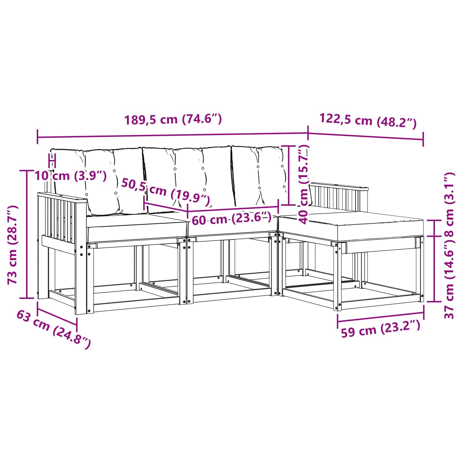 Set vanjskih sofa s jastukom 4 pcs Bijela i svjetlosiva