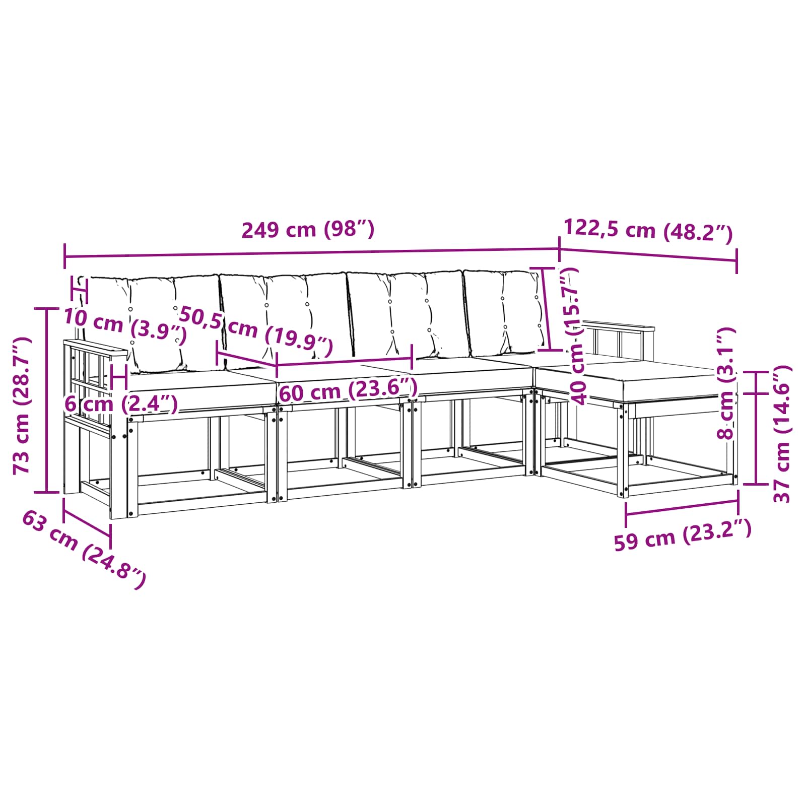 Set vanjskih sofa 5 pcs Bijela i svjetlosiva