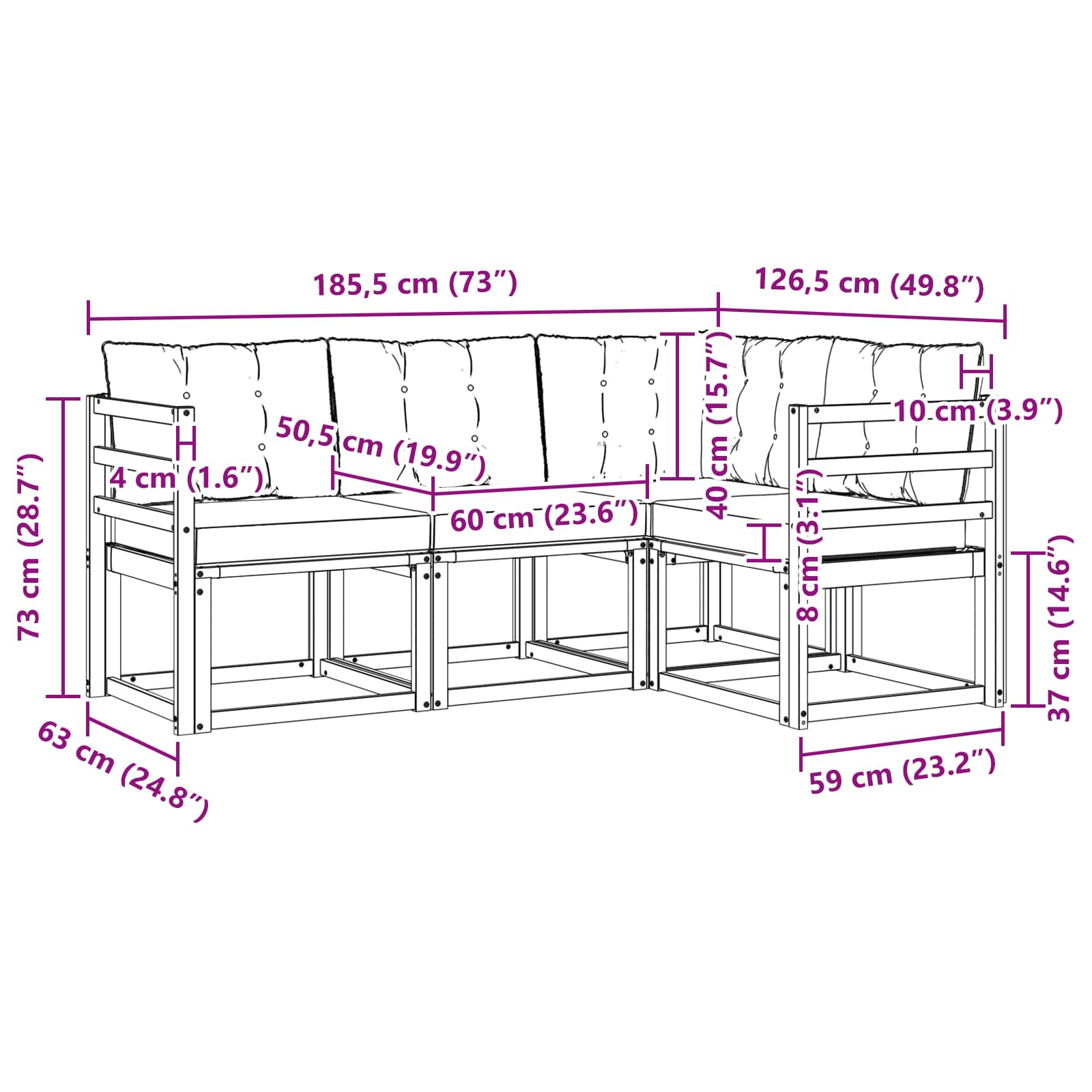Set vanjskih sofa s jastukom 4 pcs Bijela i crna