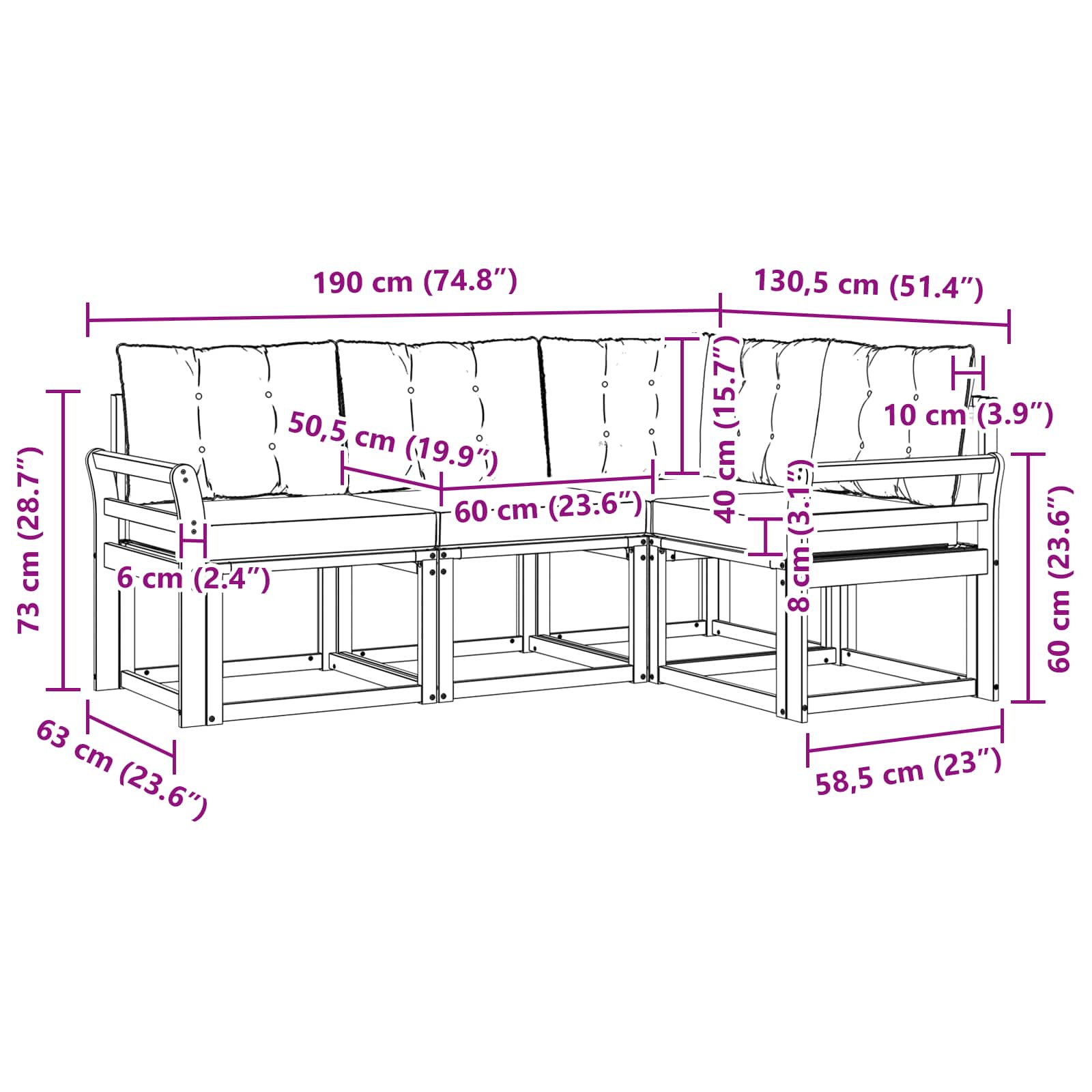 Set vanjskih sofa s jastukom 4 pcs Bijela i crna