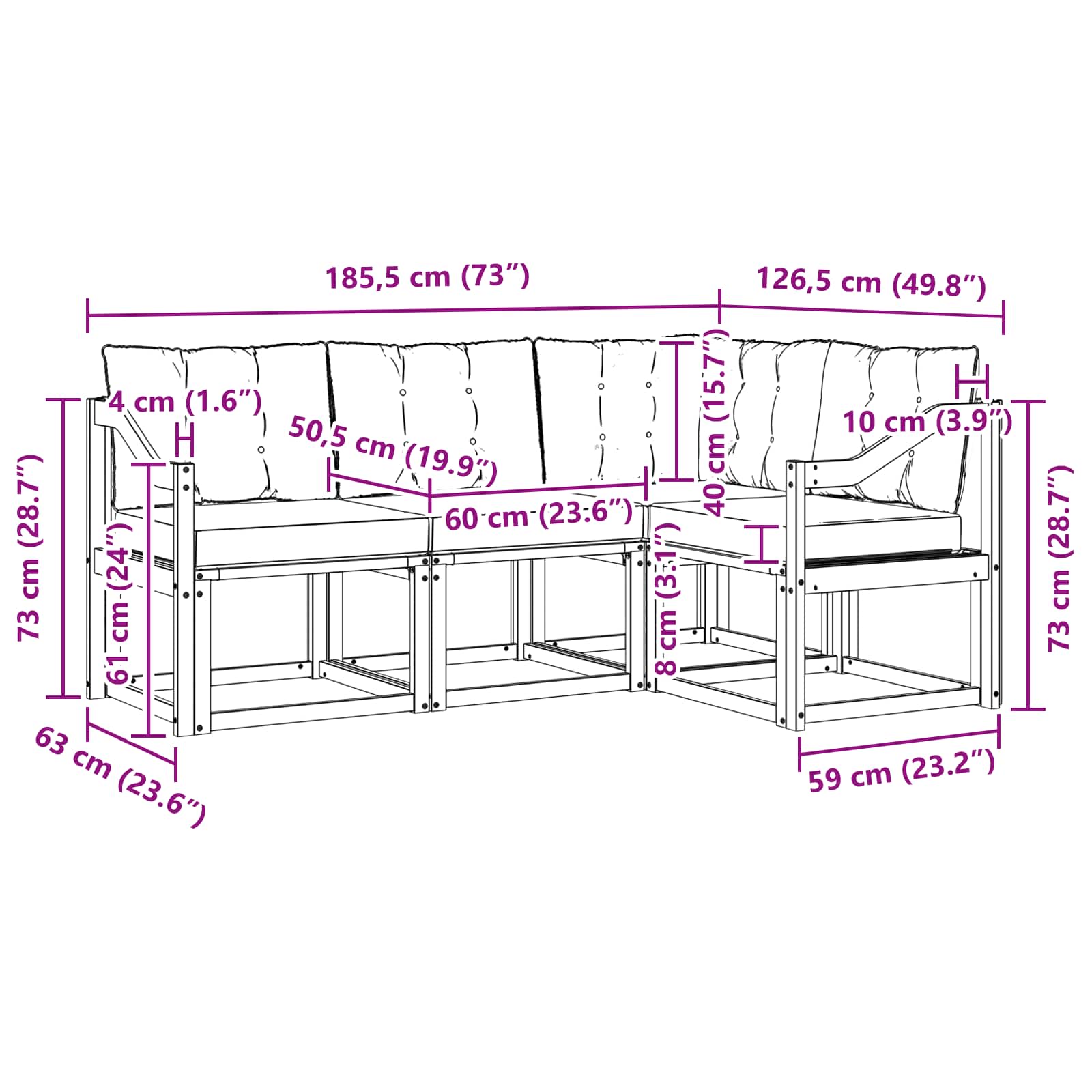 Set vanjskih sofa s jastukom 4 pcs Bijela i svjetlosiva