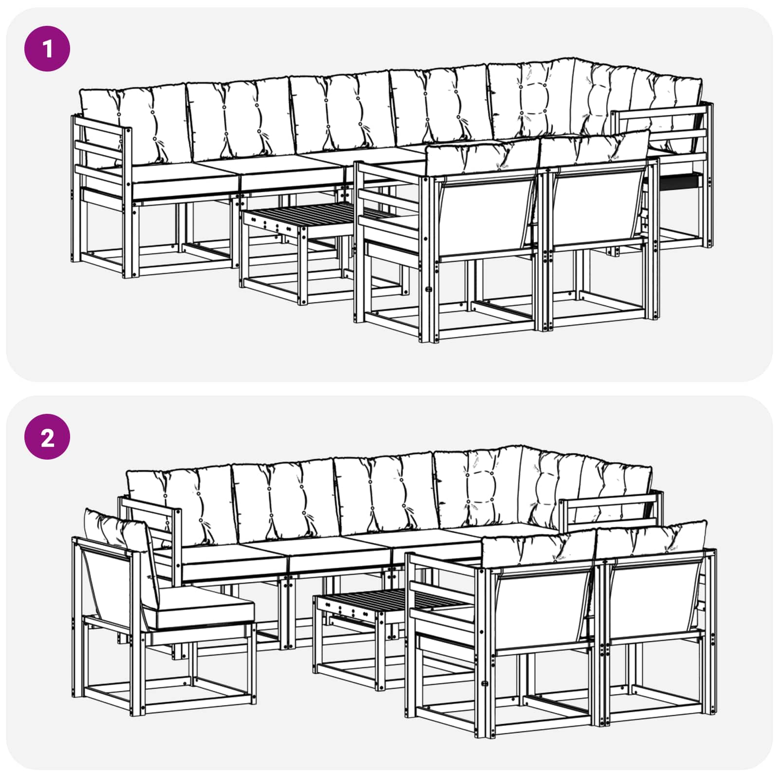 Set vanjskih sofa s jastukom 9 pcs Bijela i svjetlosiva
