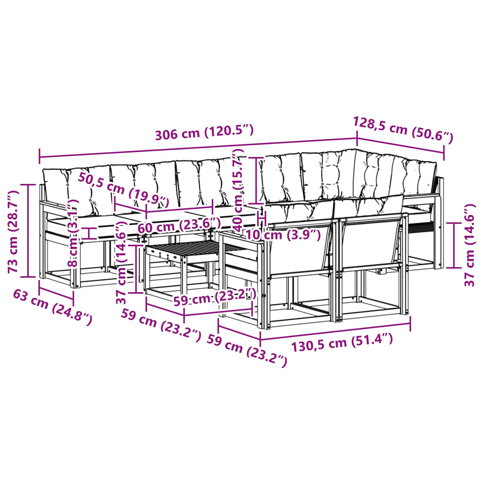 Set vanjskih sofa s jastukom 9 pcs Bijela i svjetlosiva