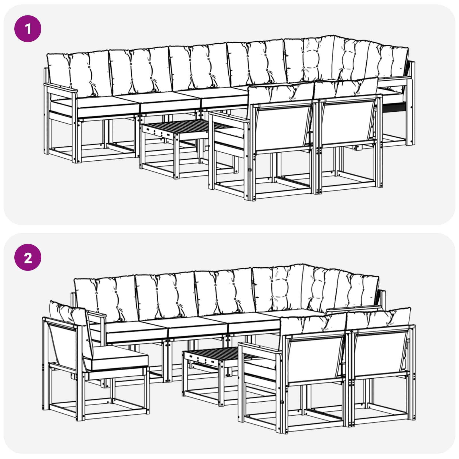 Set vanjskih sofa s jastukom 9 pcs Bijela i svjetlosiva