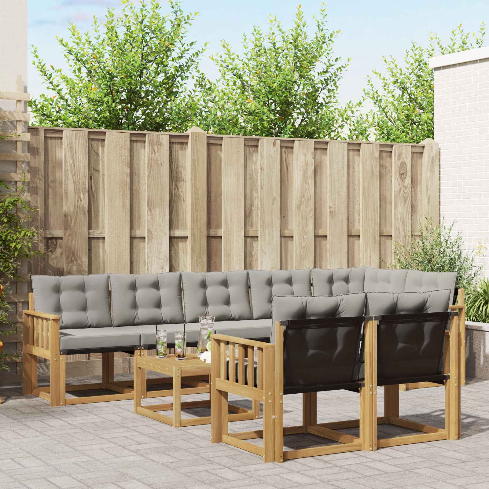 Set vanjskih sofa s jastukom 9 pcs Bijela i svjetlosiva