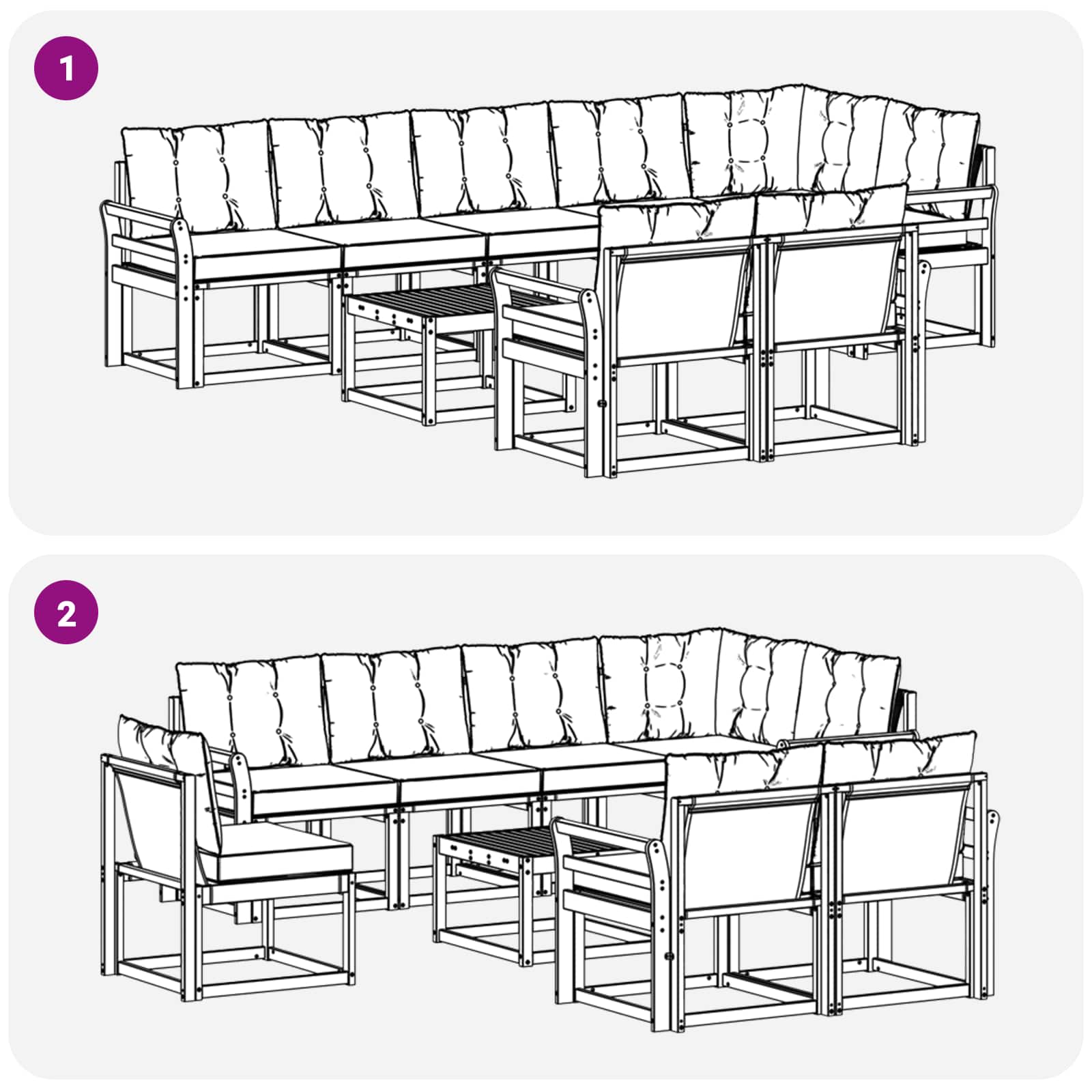Set vanjskih sofa s jastukom 9 pcs Bijela i svjetlosiva