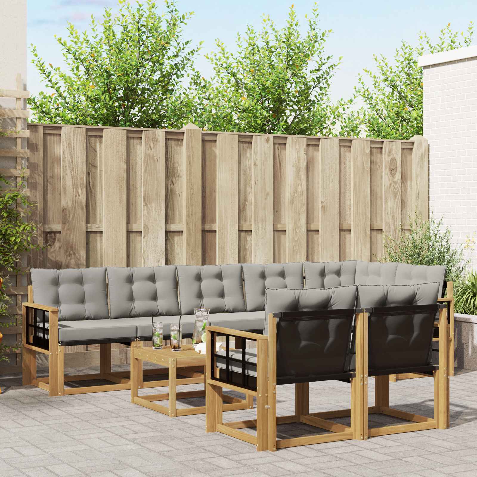 Set vanjskih sofa s jastukom 9 pcs Bijela i svjetlosiva