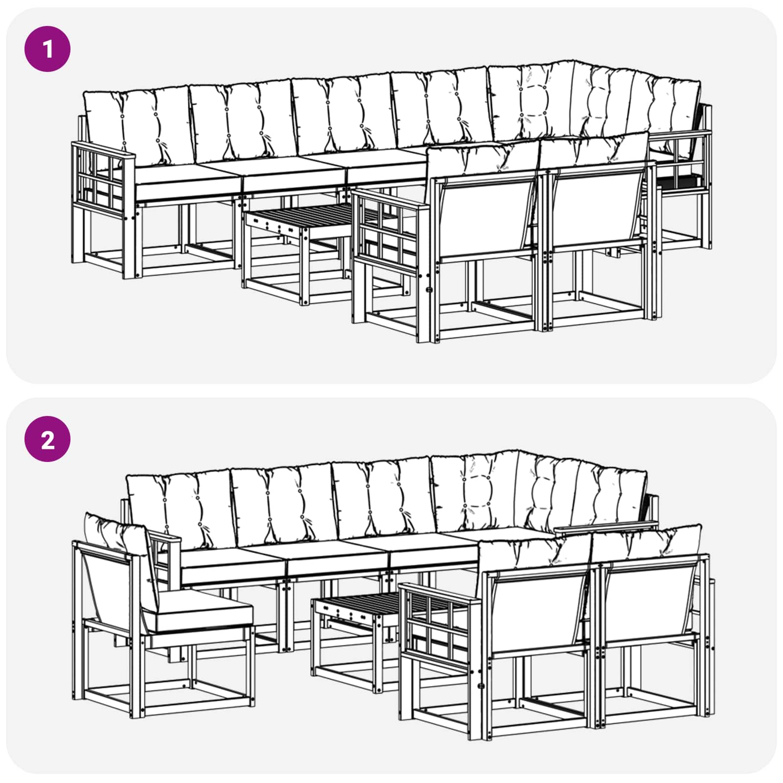 Set vanjskih sofa s jastukom 9 pcs Bijela i svjetlosiva