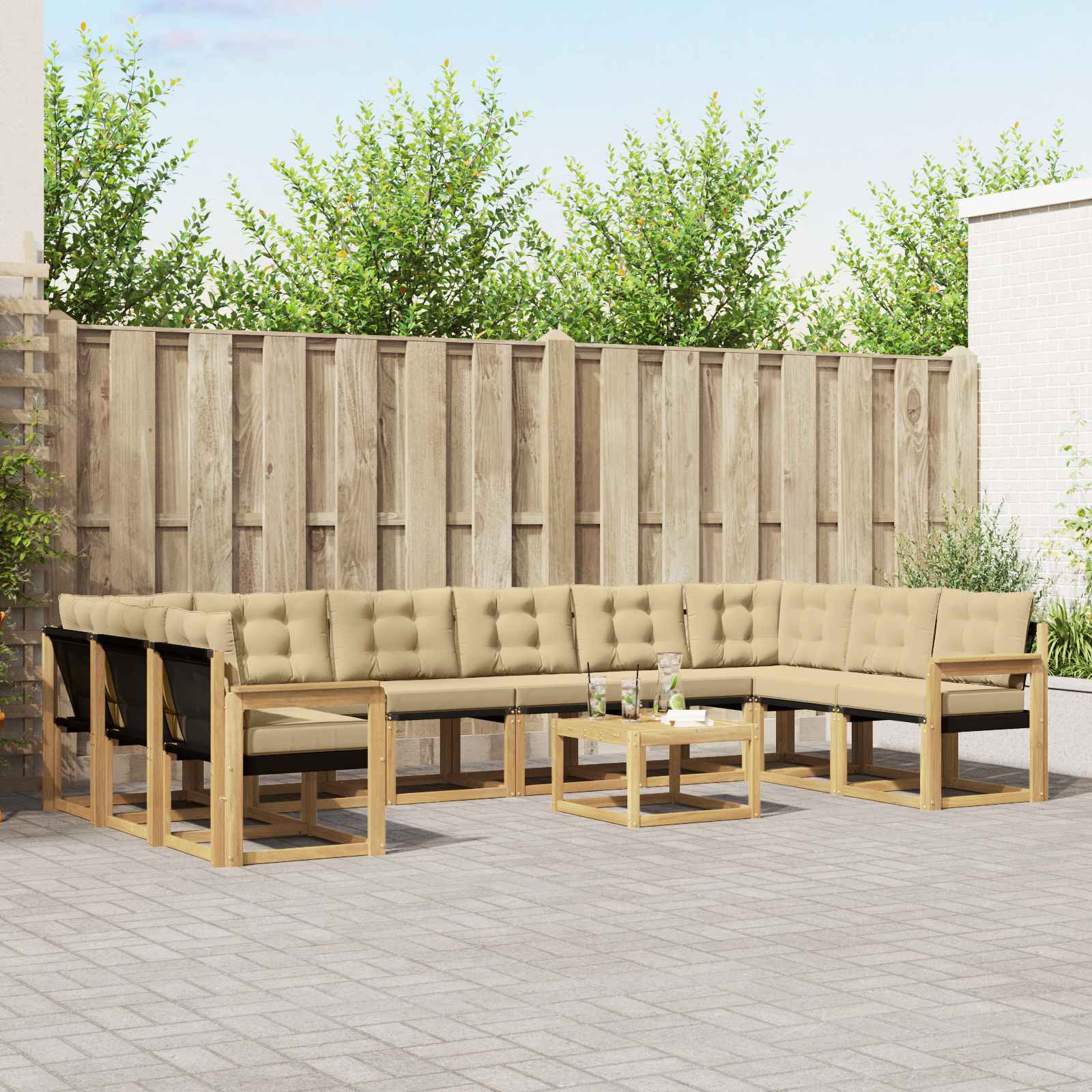 Set vanjskih sofa s jastukom 11 pcs Bijela i bež
