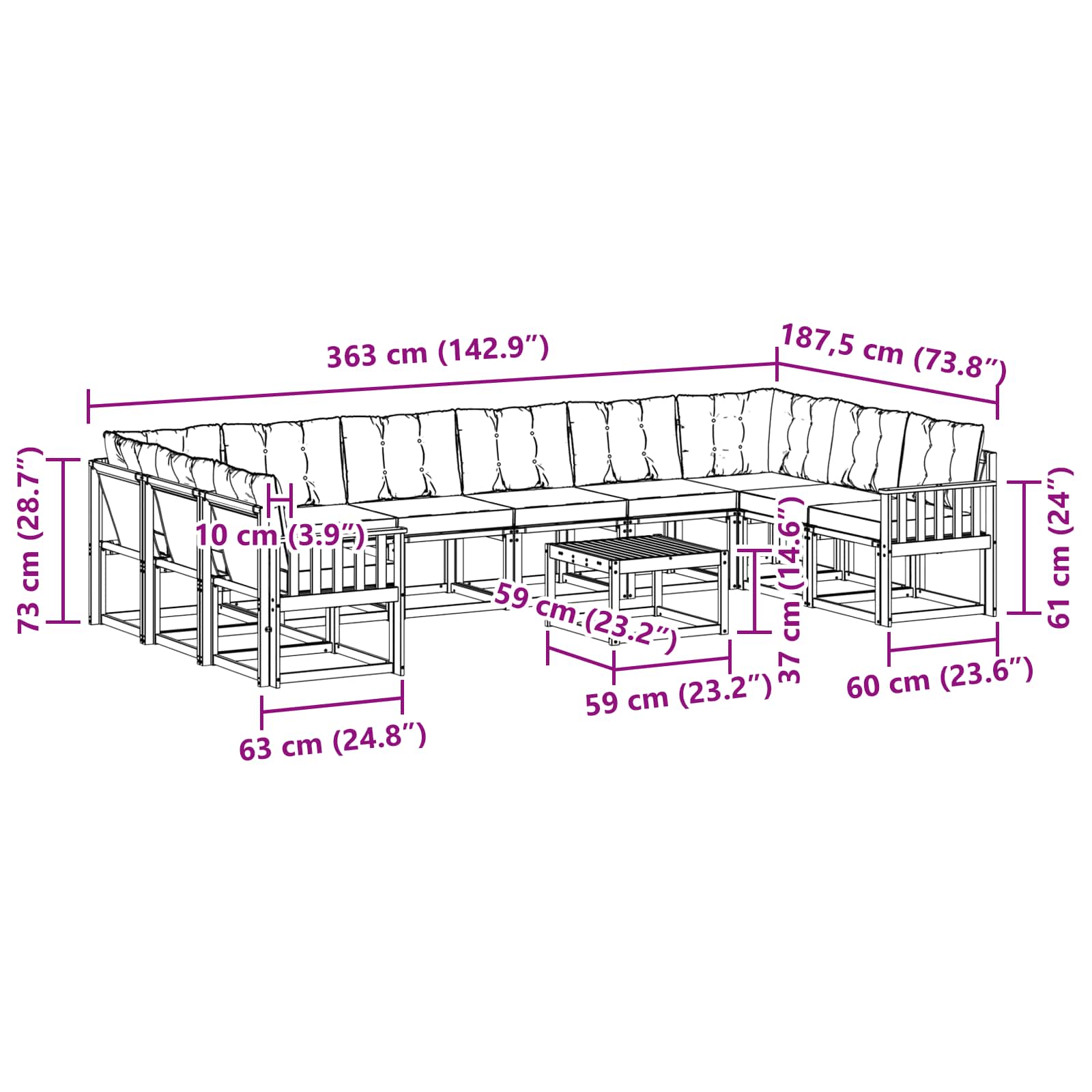 Set vanjskih sofa s jastukom 11 pcs Bijela i bež