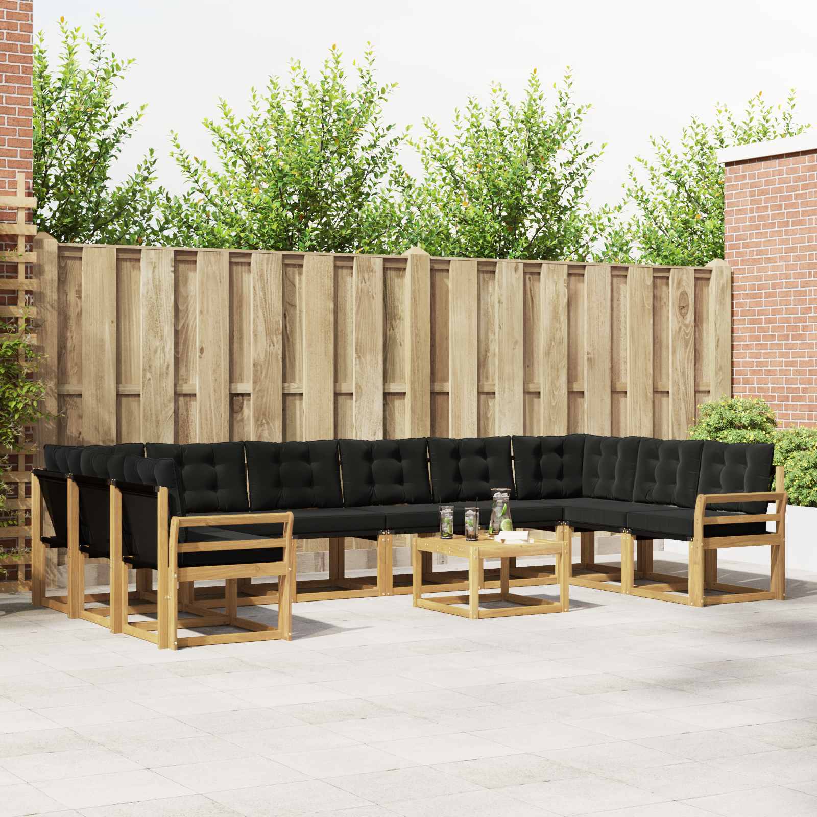 Set vanjskih sofa s jastukom 11 pcs Bijela i crna