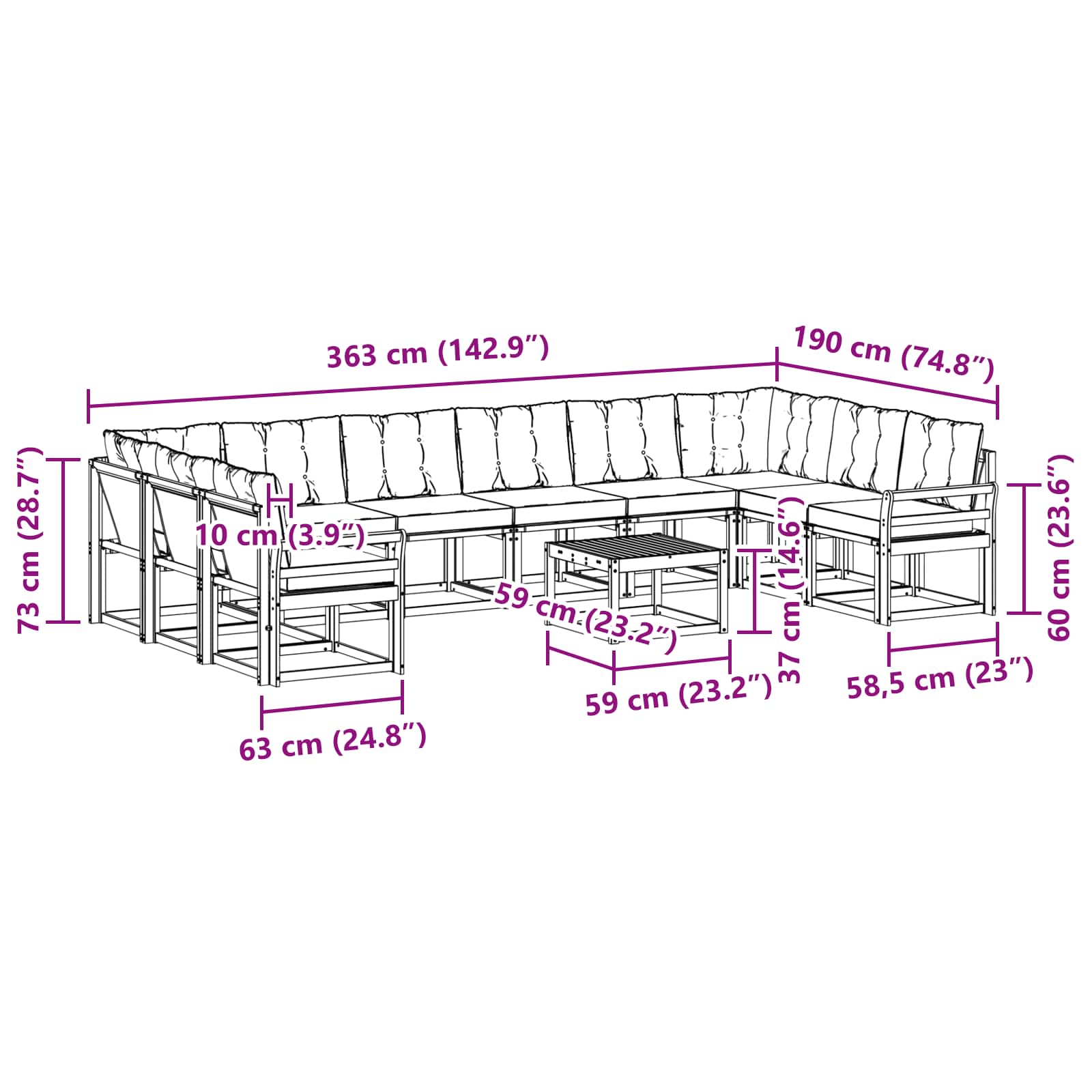 Set vanjskih sofa s jastukom 11 pcs Bijela i bež