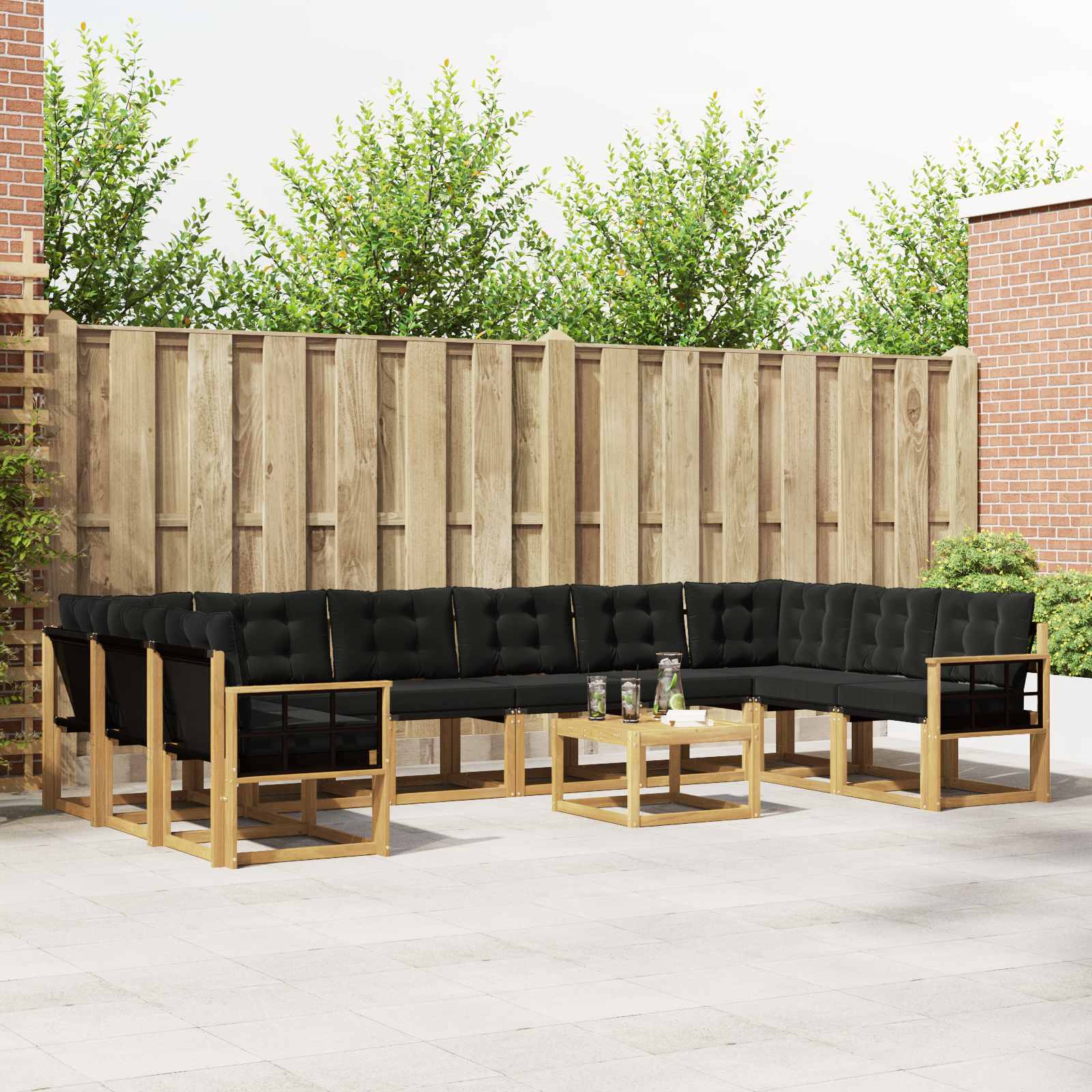 Set vanjskih sofa s jastukom 11 pcs Bijela i crna