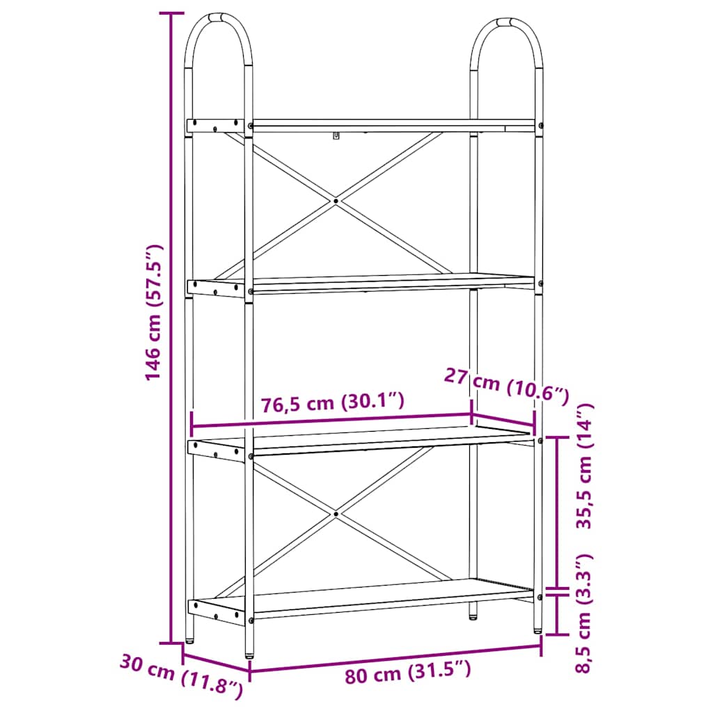 Polica Crni hrast 80 x 30 x 146 cm Konstruirano drvo