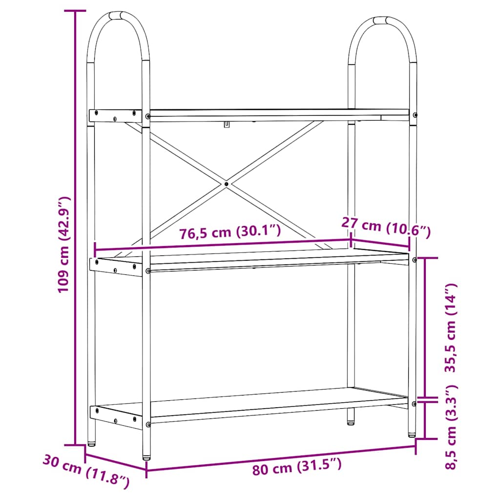 Polica Crni hrast 80 x 30 x 109 cm Konstruirano drvo