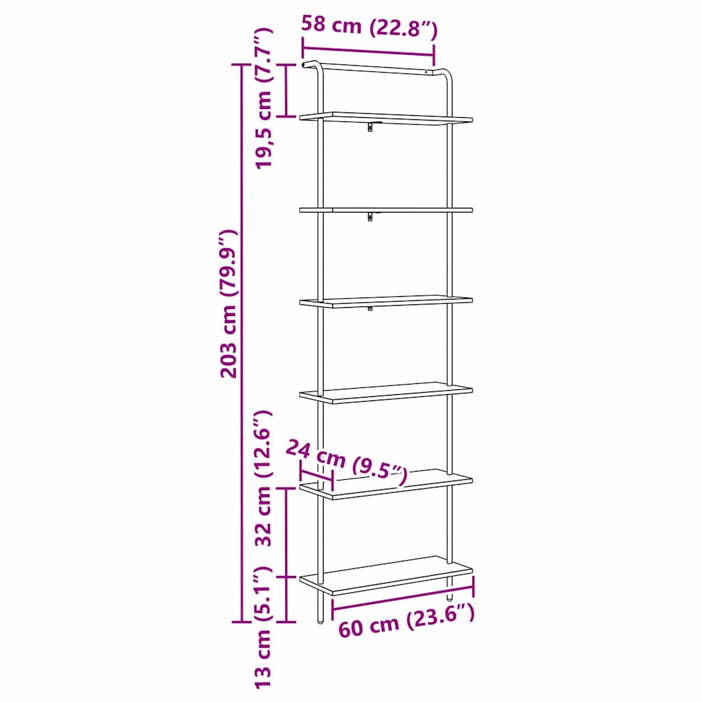 Polica Dimljeni hrast 60 x 24 x 203 cm Konstruirano drvo