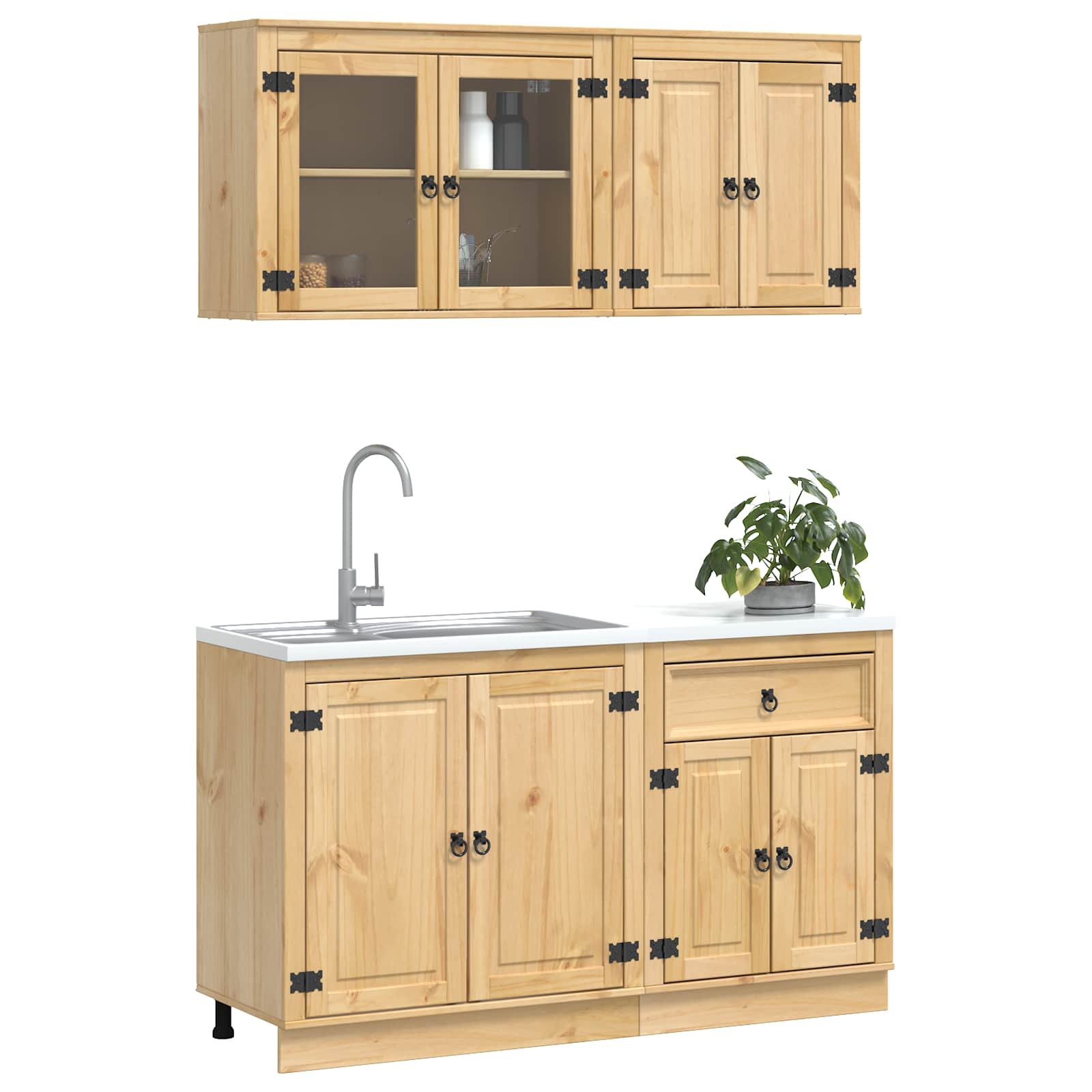 Cabinet s policom SKI 4 pcs Medeno Smeđa Čvrsto borovo drvo