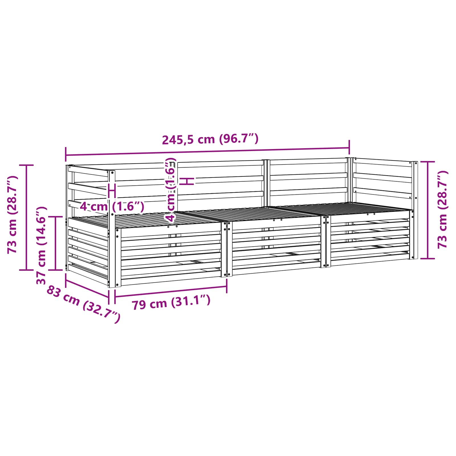 Set vanjskih sofa 3 pcs Bijela Čvrsto drvo akacije