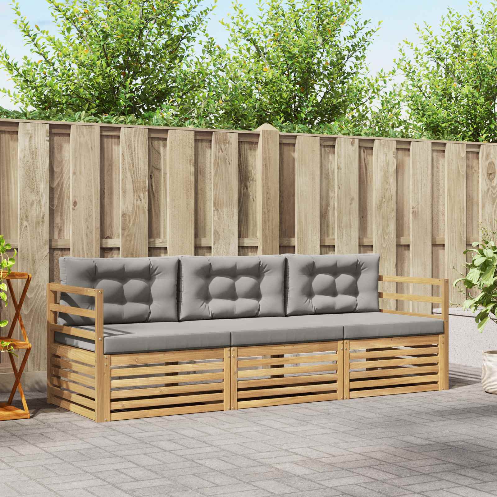 Set vanjskih sofa 3 pcs Bijela i svjetlosiva Poliester