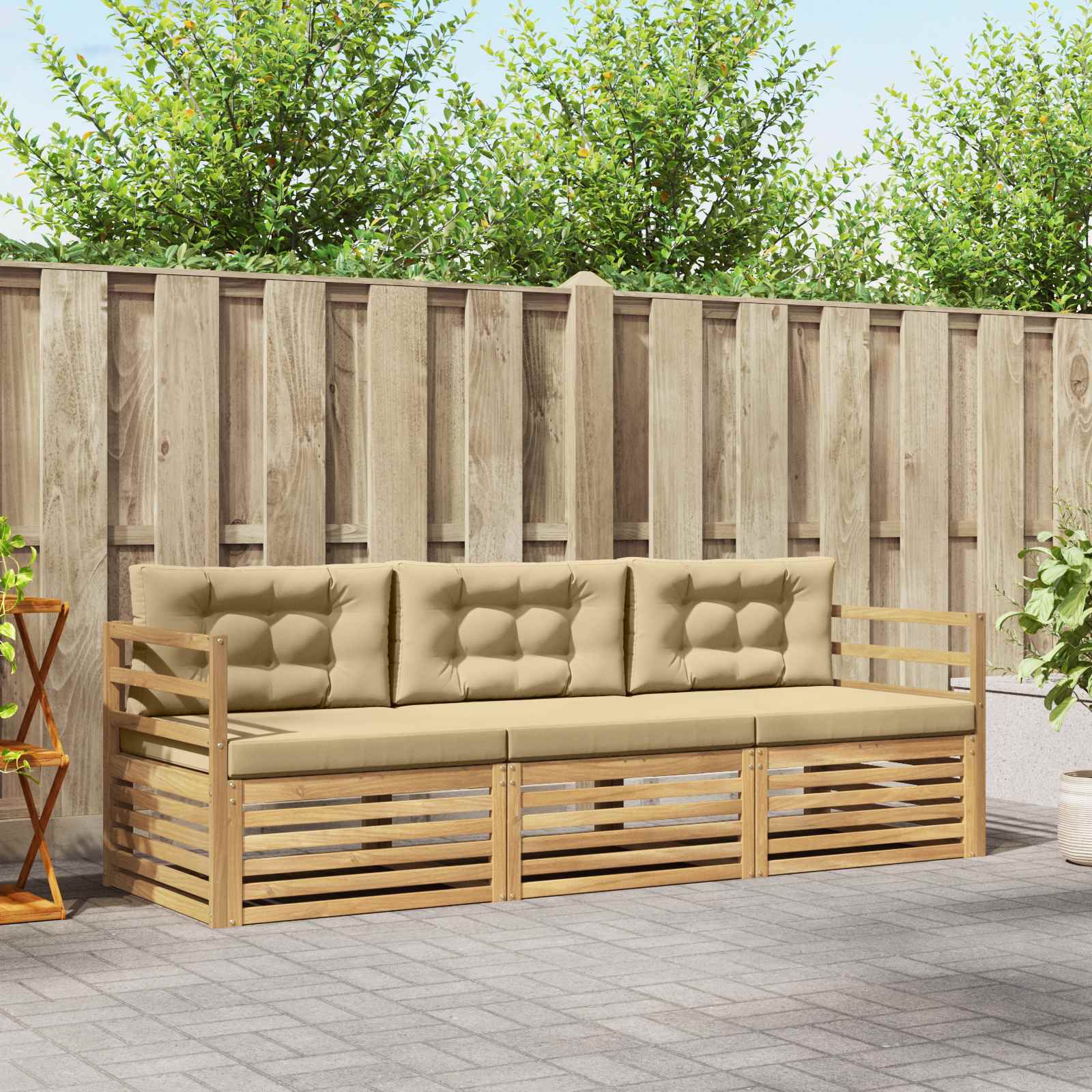 Set vanjskih sofa s jastukom 3 pcs Bijela i bež Poliester