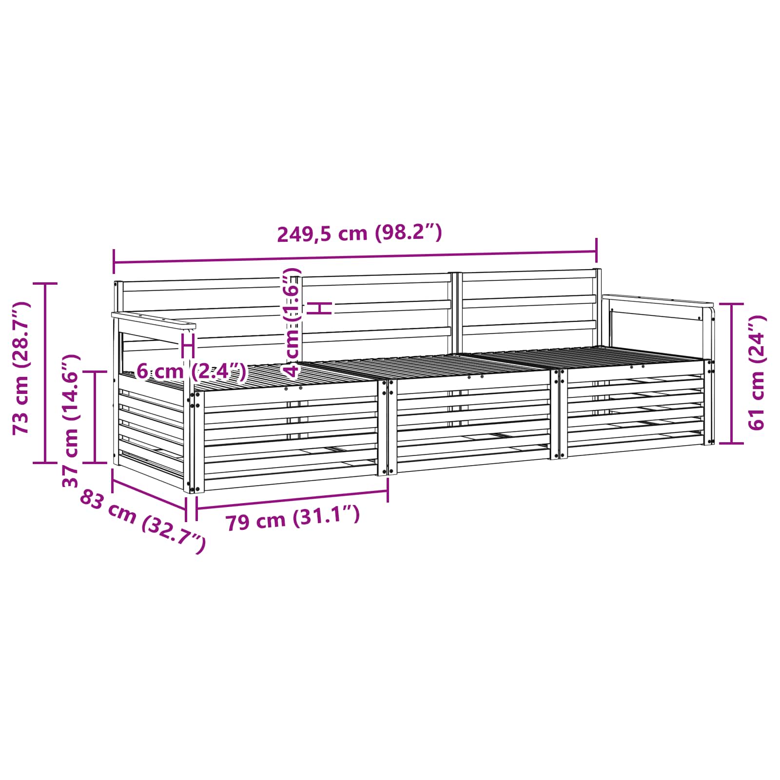 Set vanjskih sofa 3 pcs Bijela Čvrsto drvo akacije