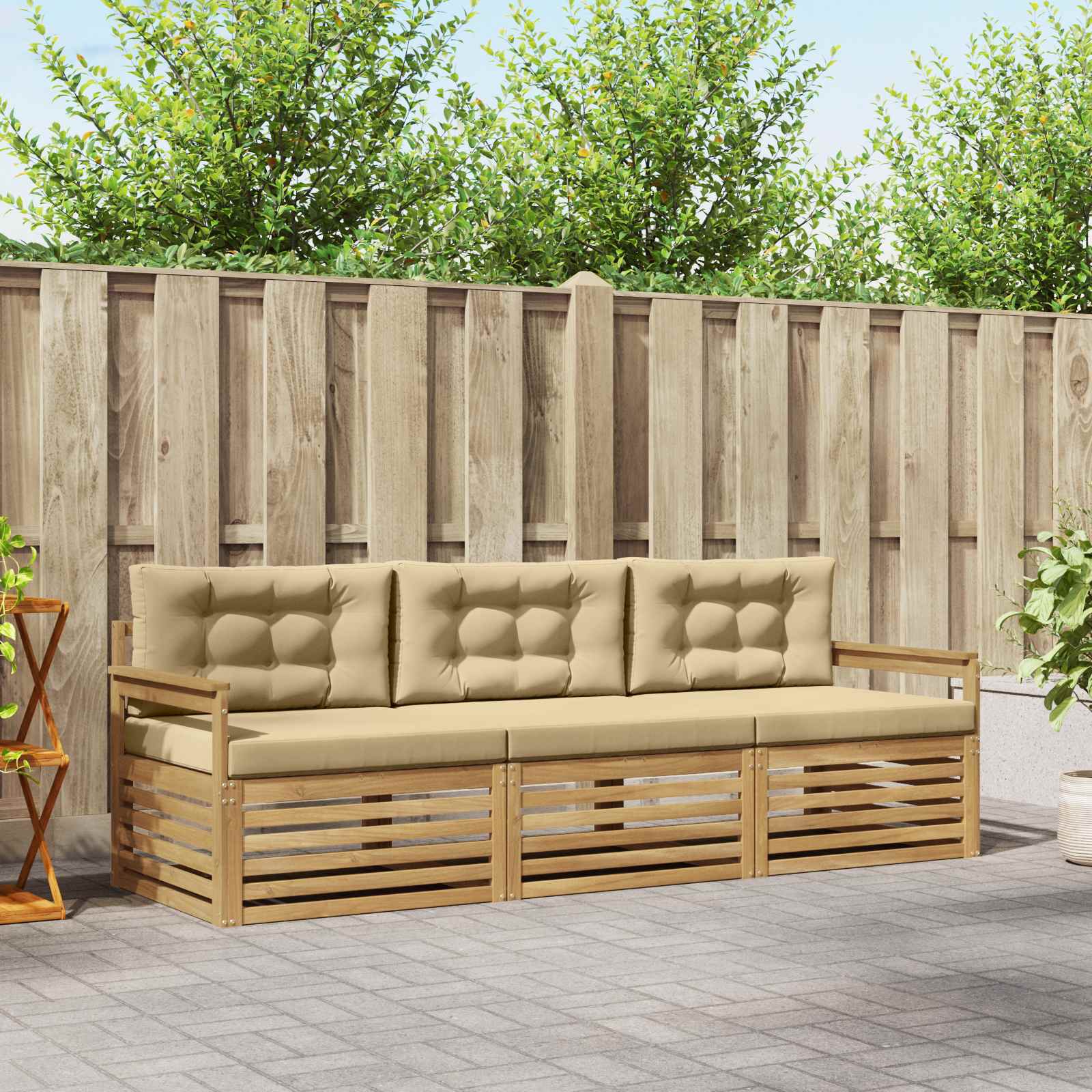 Set vanjskih sofa s jastukom 3 pcs Bijela i bež Poliester